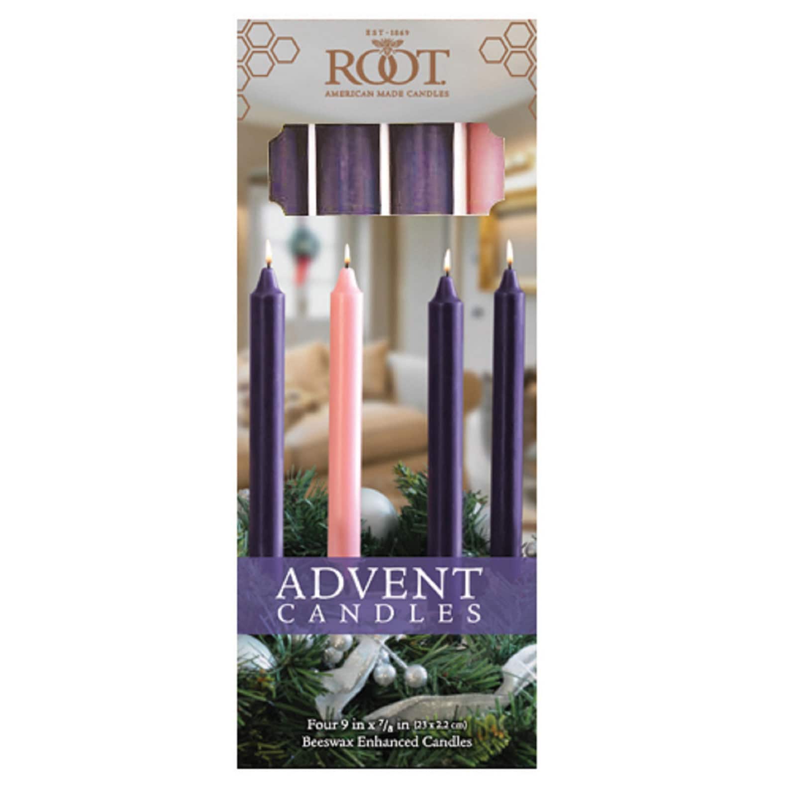 Root Candles 9" Unscented Advent Arista Taper Candles, 4ct.