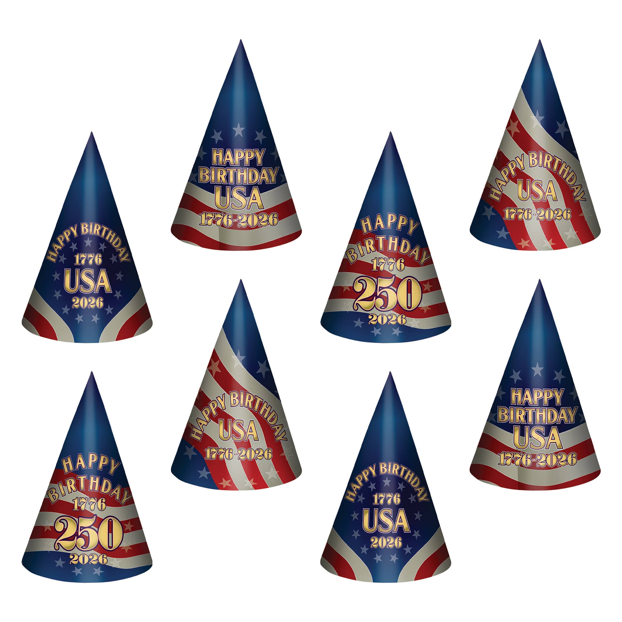 Beistle 9" Semiquincentennial Cone Hats, 2 Packs of 4