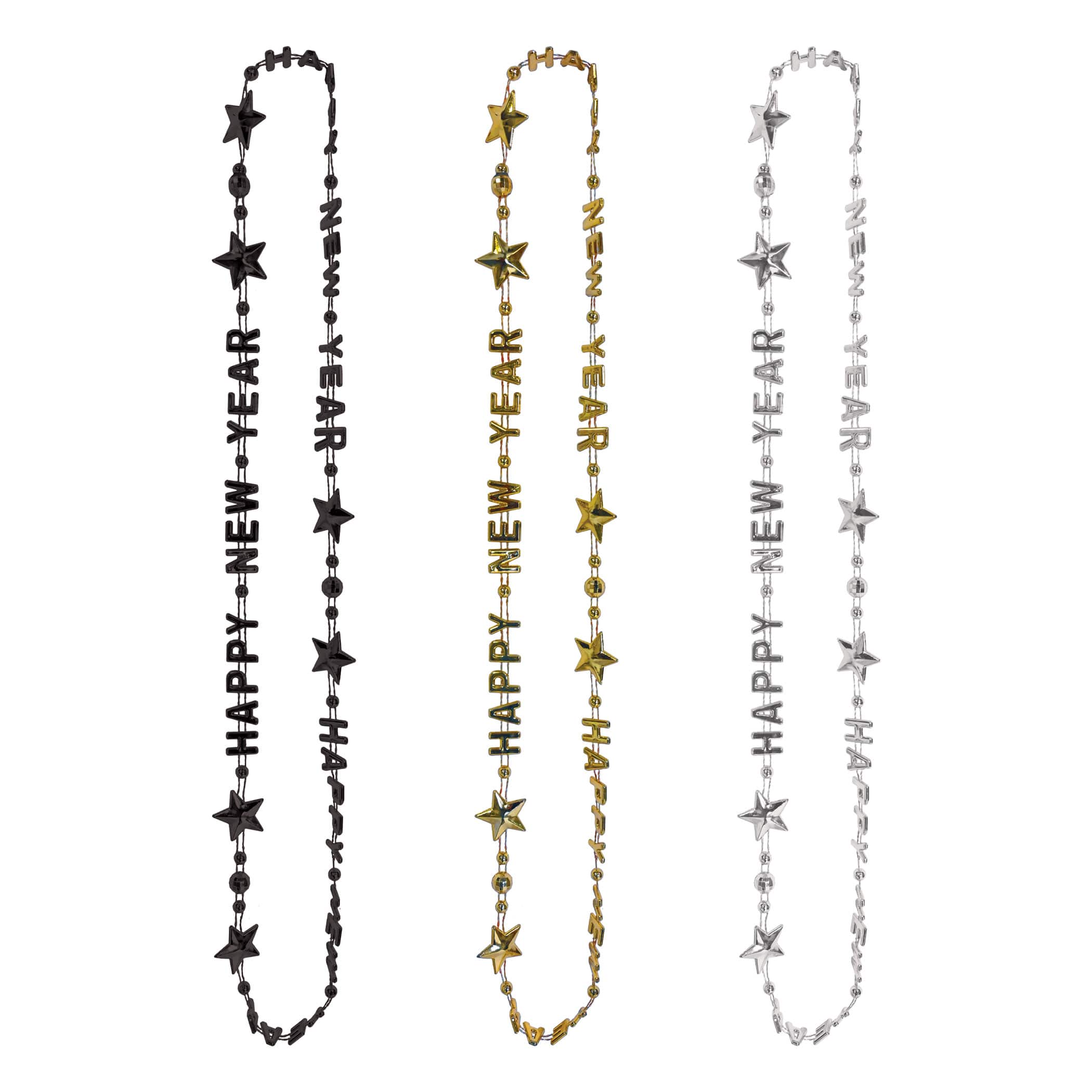Beistle 36" Black, Gold & Silver Happy New Year Beads-Of-Expression, 2 Packs of 3