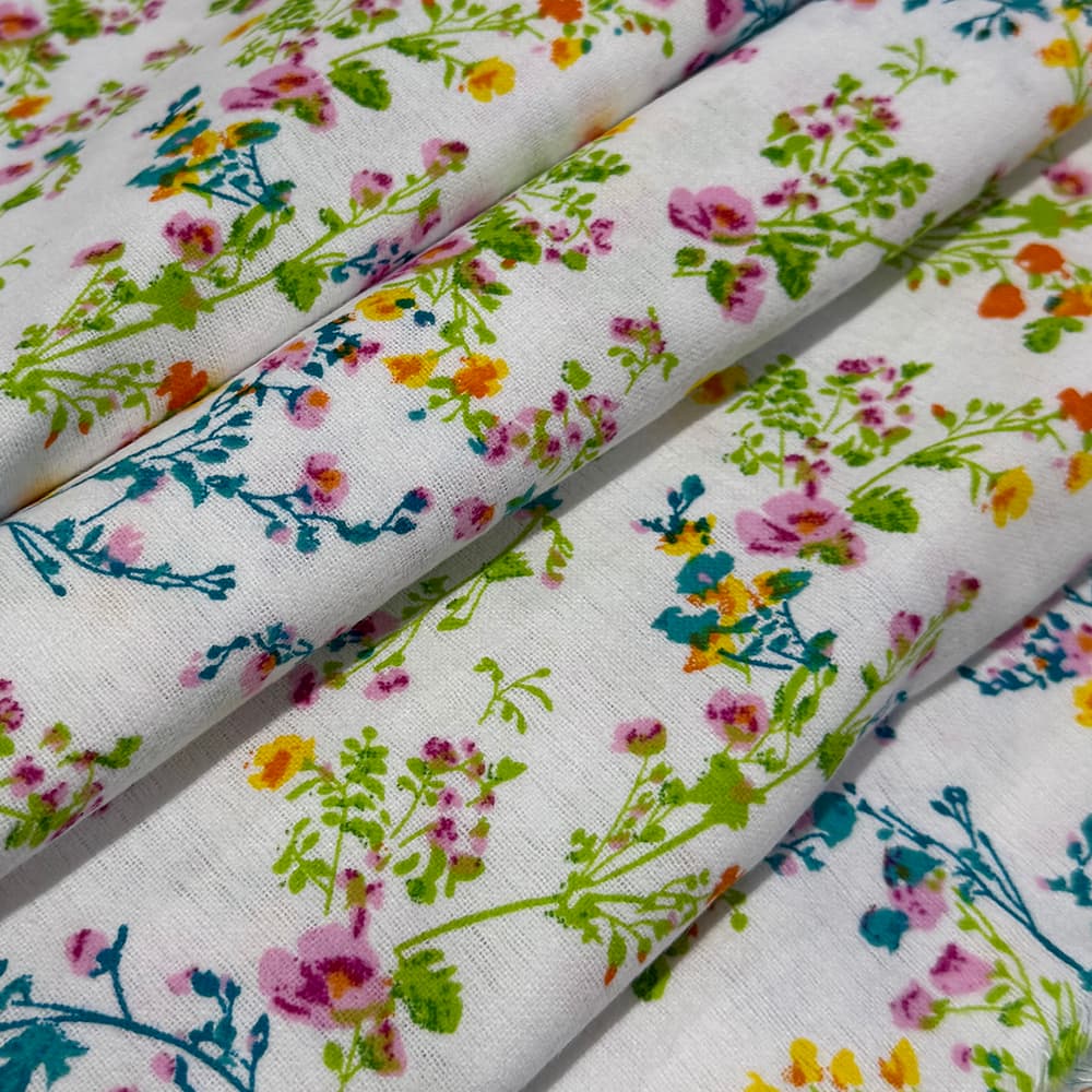 Feldman White Mepia Floral Yarn-Dyed Cotton Flannel Fabric