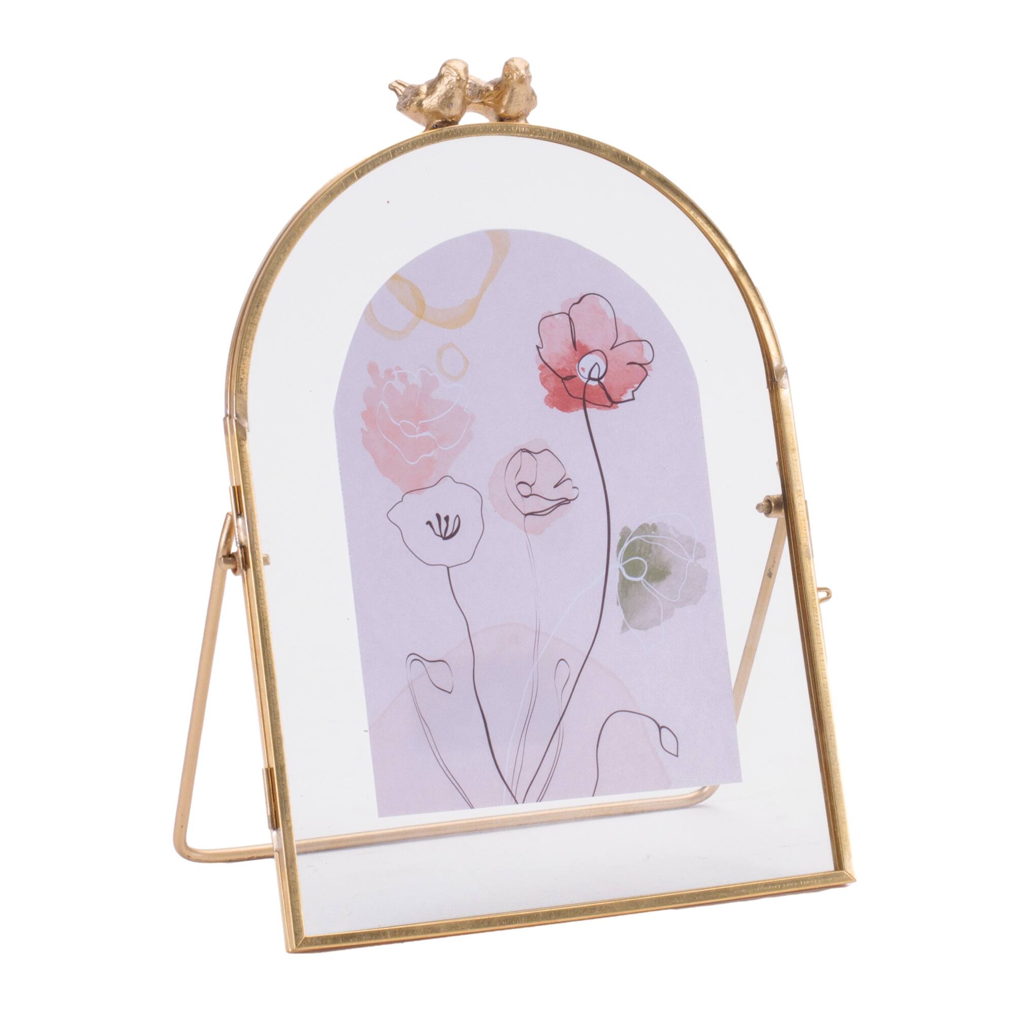 8.25" Copper Framed Floral Artwork with Bird Accent