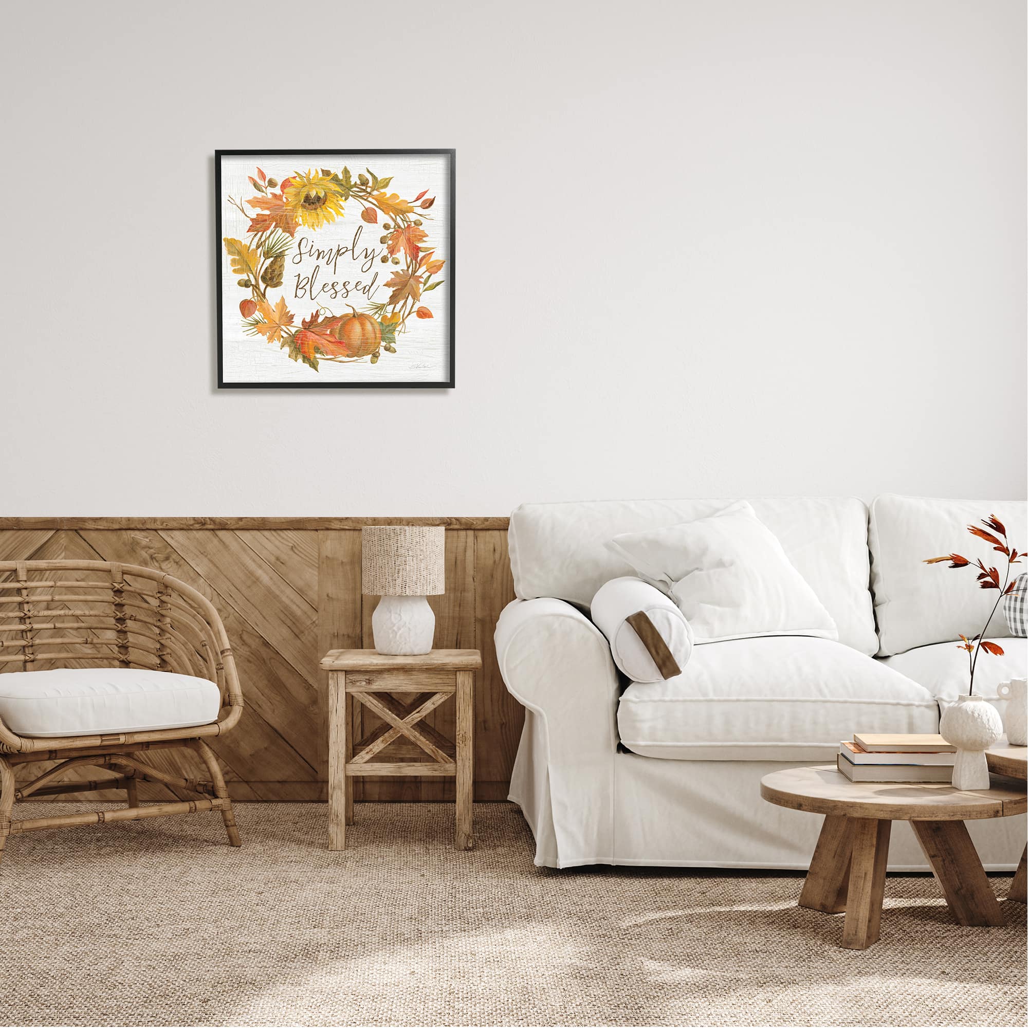 Stupell Industries Simply Blessed Autumn Wreath Framed Giclee Art