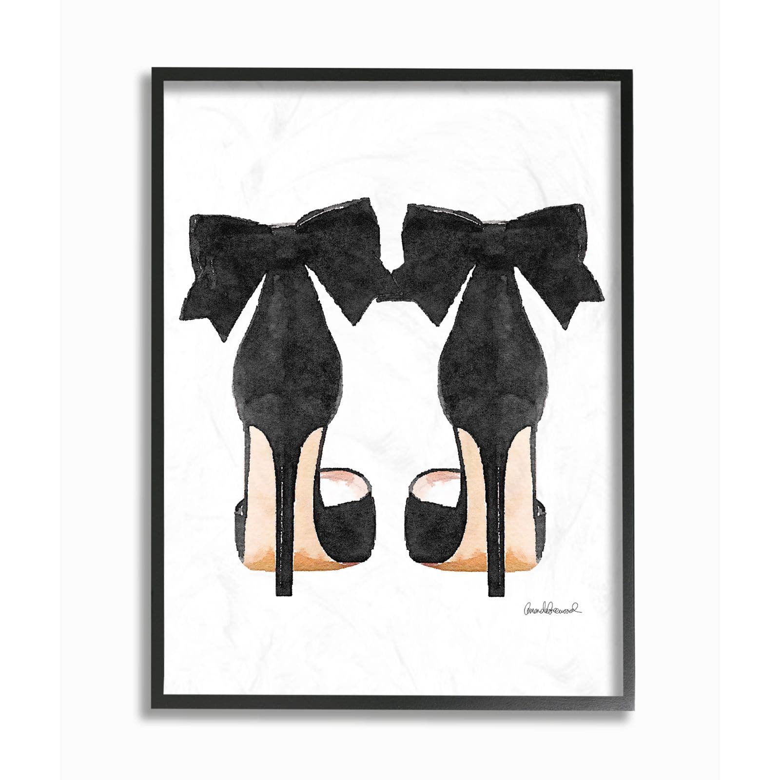 Stupell Industries Glam Black Pumps with Black Bow Wall Art in Black Frame