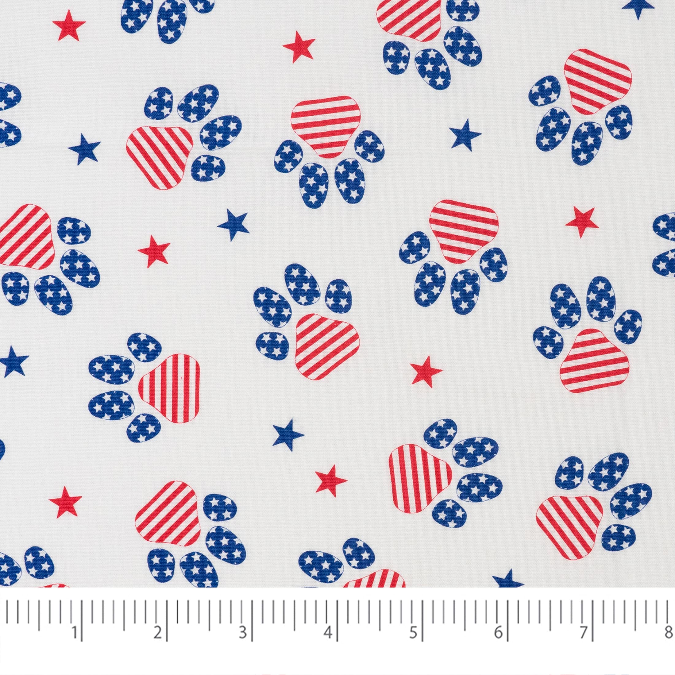 SINGER Patriotic Paw Prints Red with Blue Cotton Fabric