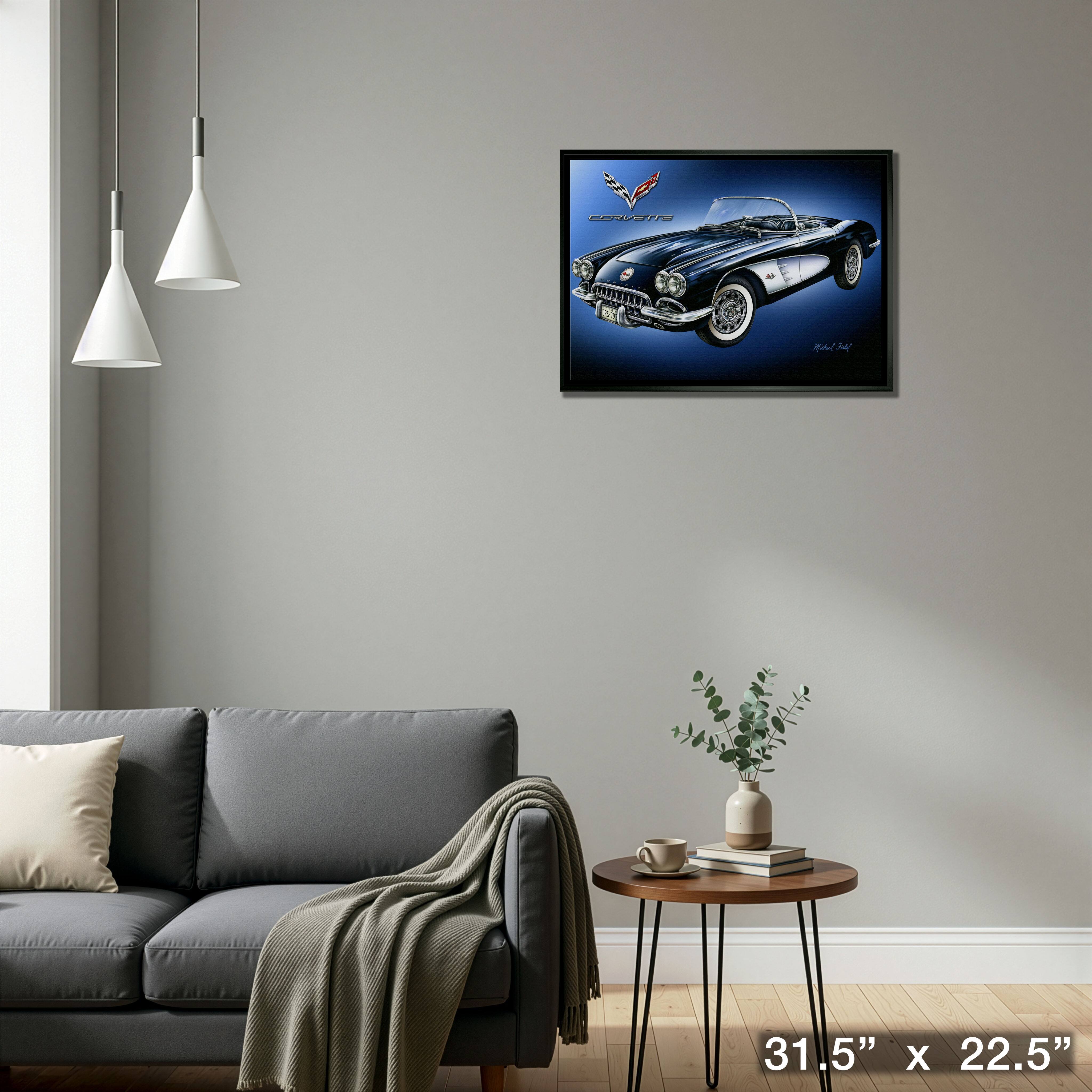 Corvette 20" x 29" Framed Canvas by Michael Fishel 31.5" x 22.5"