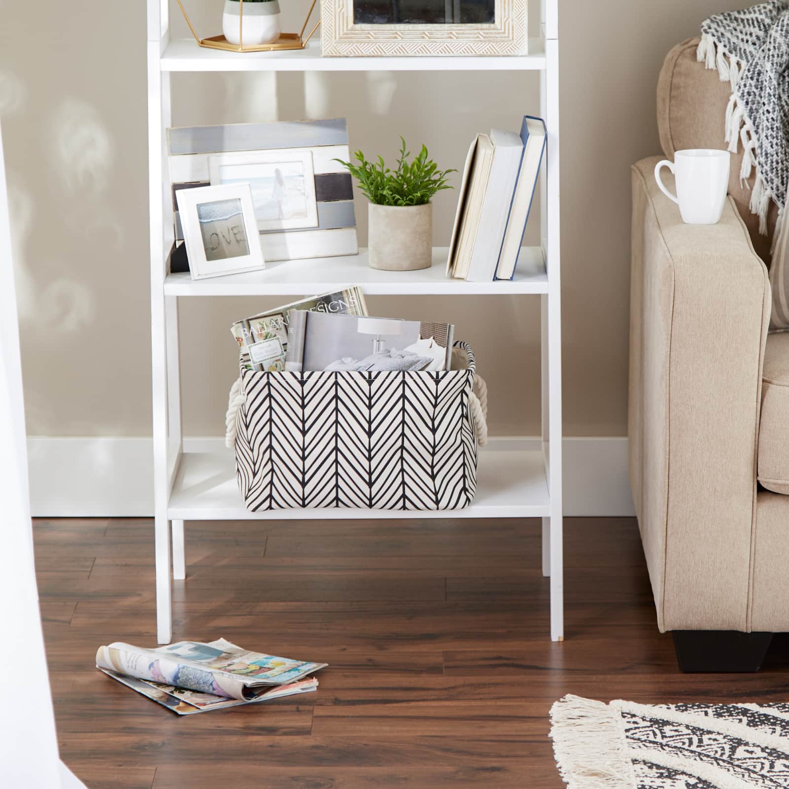 DII® Small Off-White Herringbone Rectangle Fabric Bin