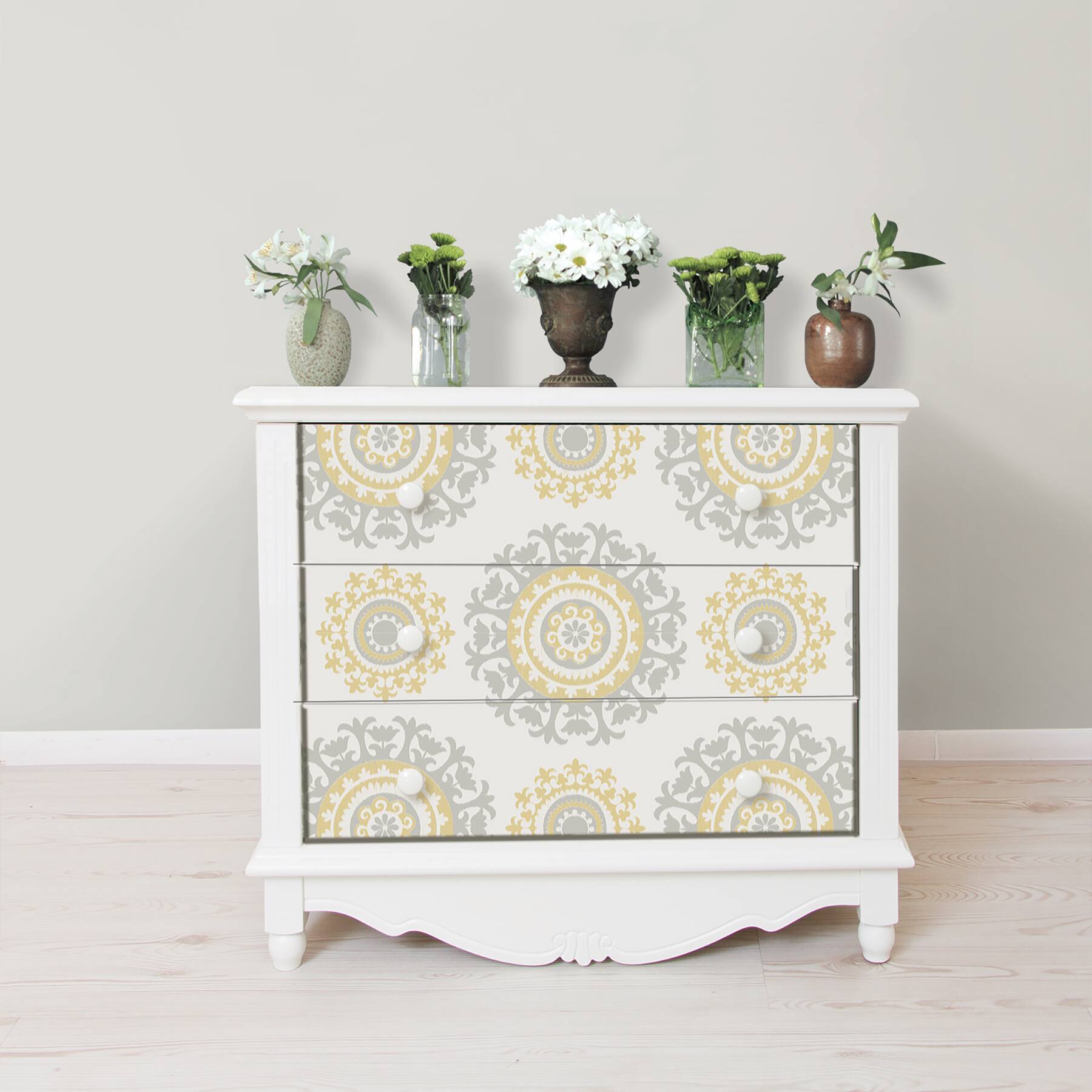 NuWallpaper Gray & Yellow Suzani Peel & Stick Wallpaper