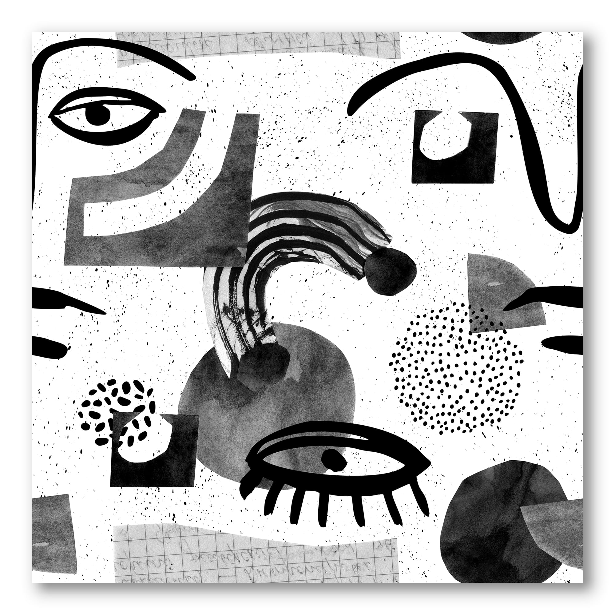 Designart - Collage of Eyes & Doodles In Contemporary Style II - Modern Canvas Wall Art Print