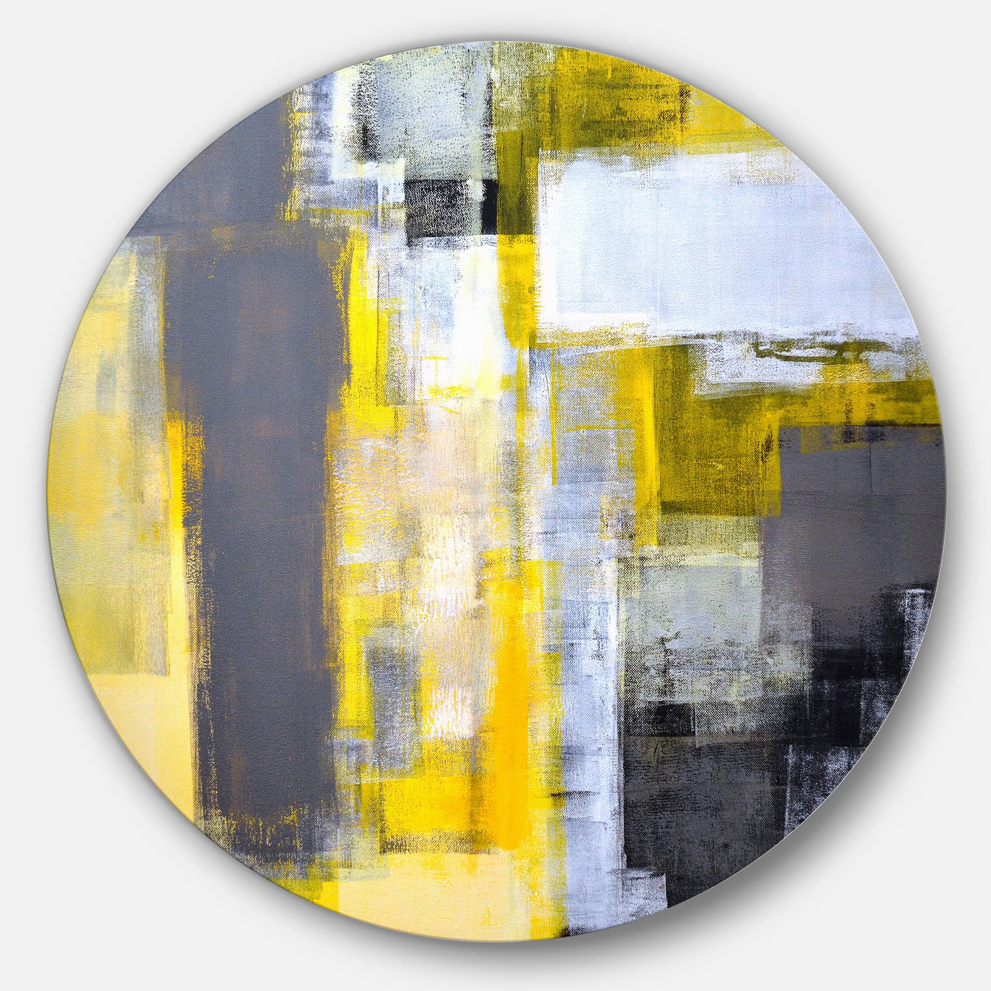 Designart - Grey and Yellow Blur Abstract' Abstract Circle Metal Wall Art