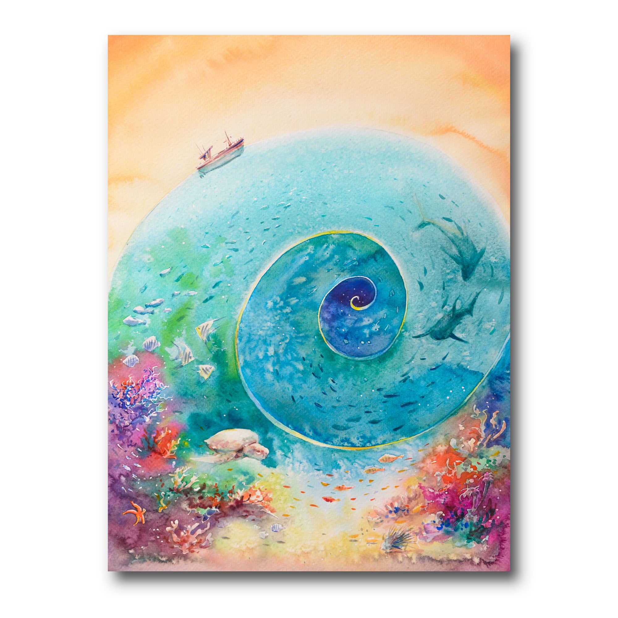 Designart - Turquoise Ocean Spiral With Coral Reef Fishes - Nautical & Coastal Canvas Wall Art Print