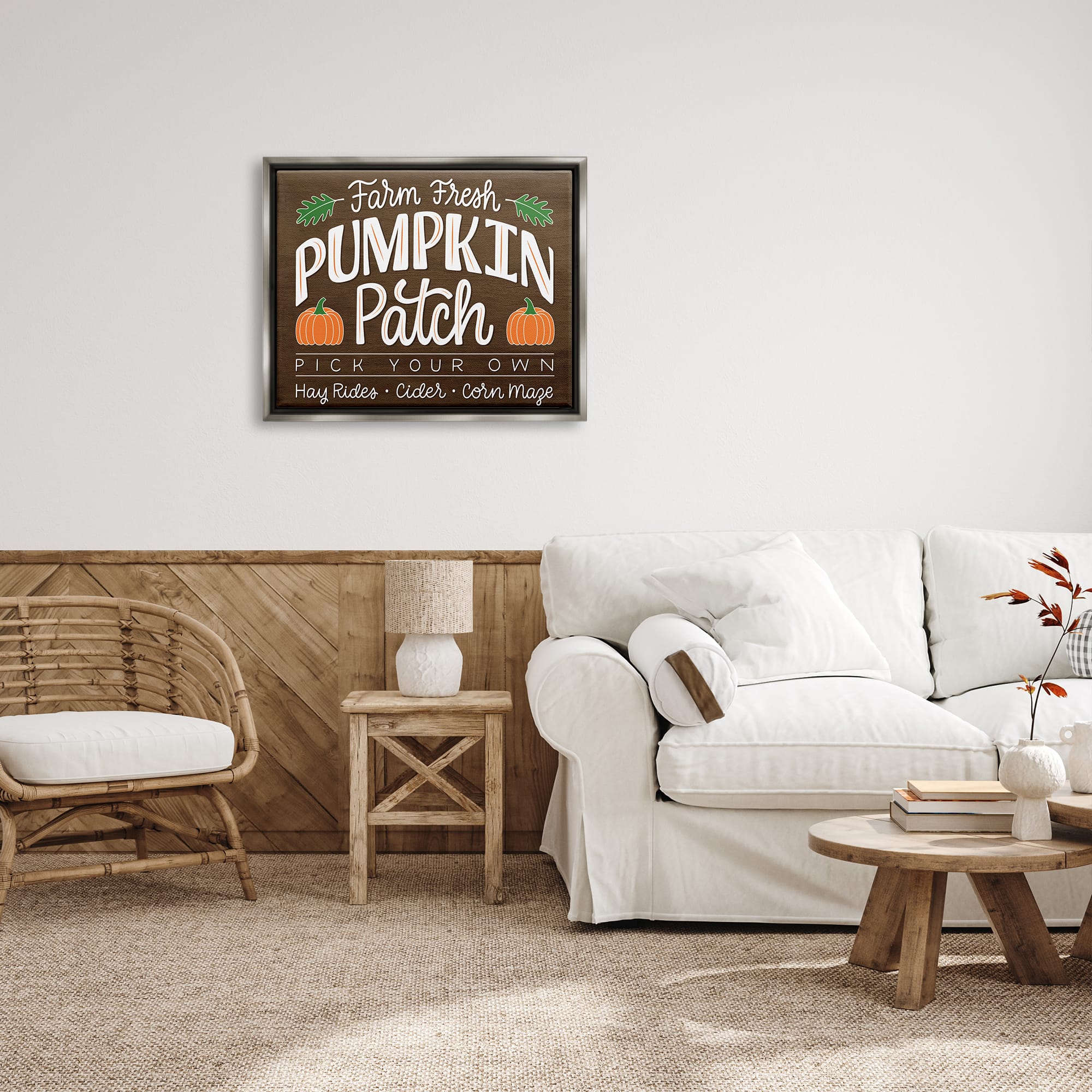 Stupell Industries Farm Fresh Pumpkin Patch Sign Framed Floater Canvas Wall Art