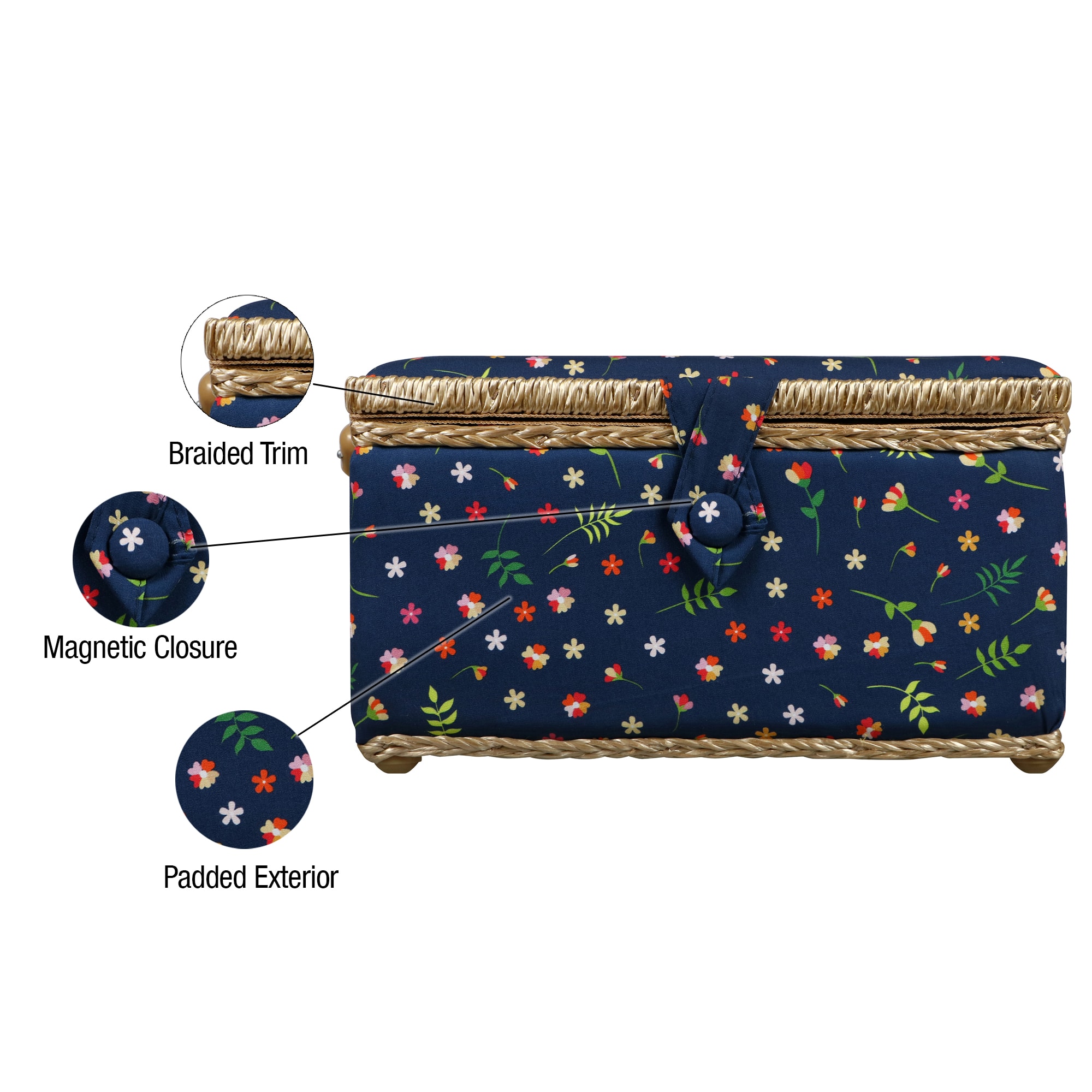 SINGER® Ditsy Floral Print Large Sewing Basket with Matching Zipper Pouch