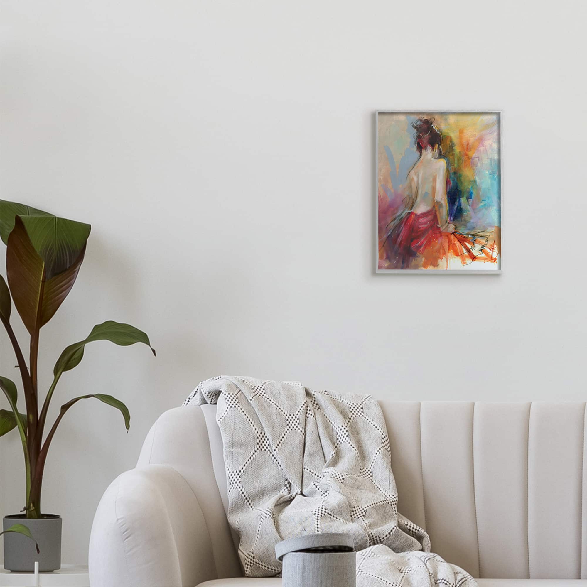 Stupell Industries Contemporary Female Pose Energetic Brush Strokes in Gray Frame Wall Art