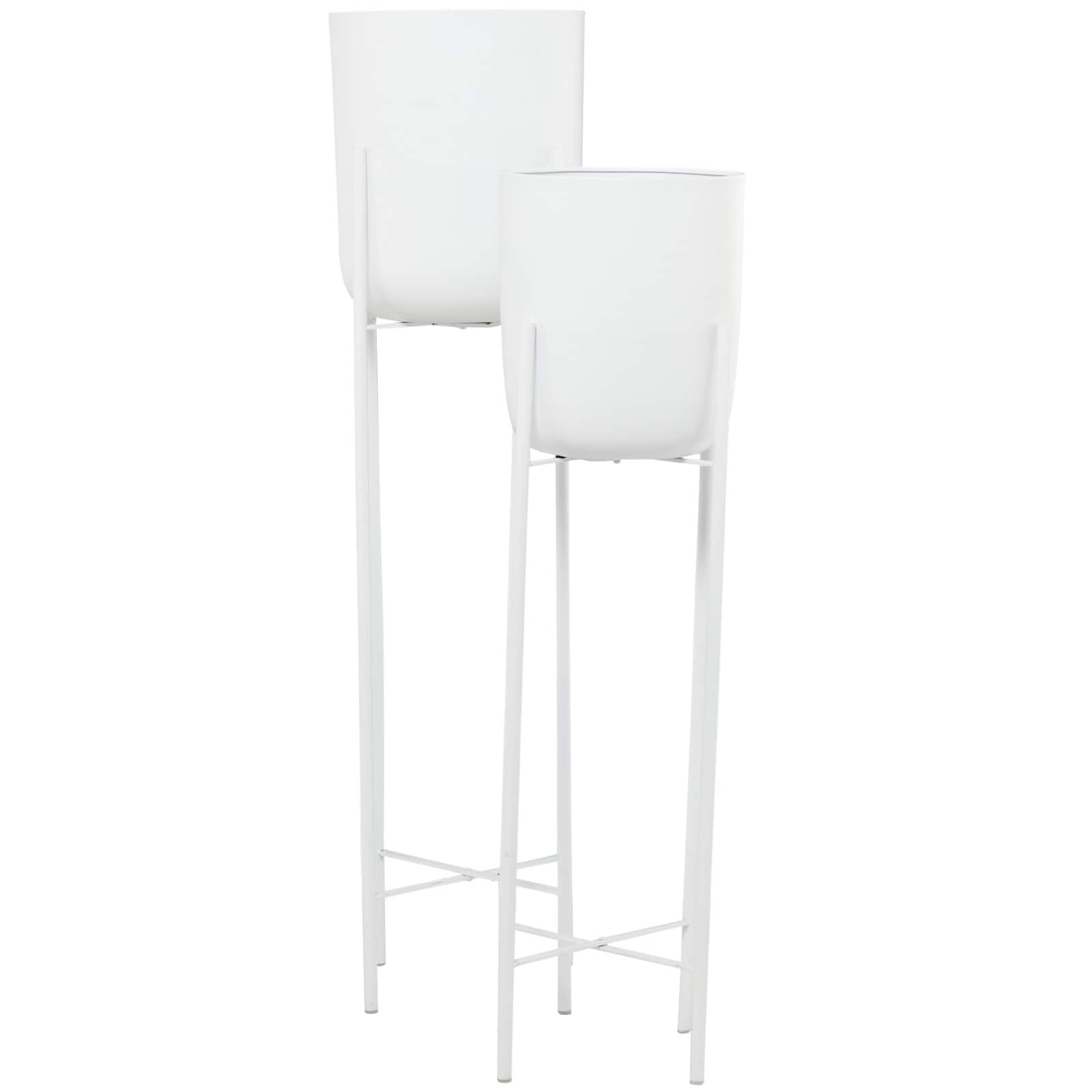 CosmoLiving by Cosmopolitan White Metal Planter with Removable Stand Set, 47" & 40"