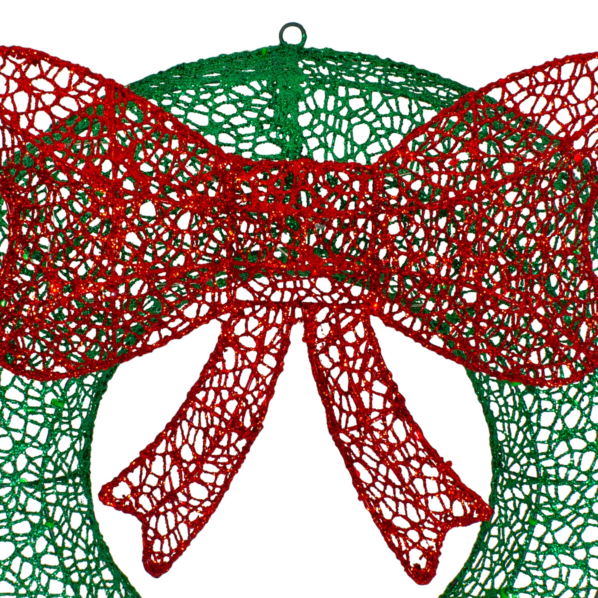 24" LED Green Glitter Wreath with Red Bow