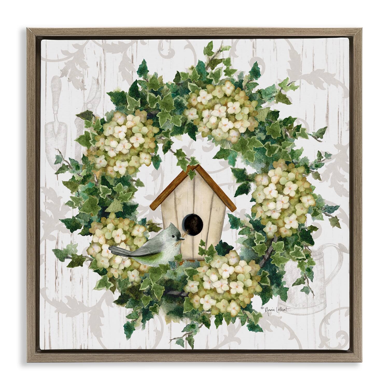 Stupell Industries Spring Birdhouse Wreath Floater Framed Art