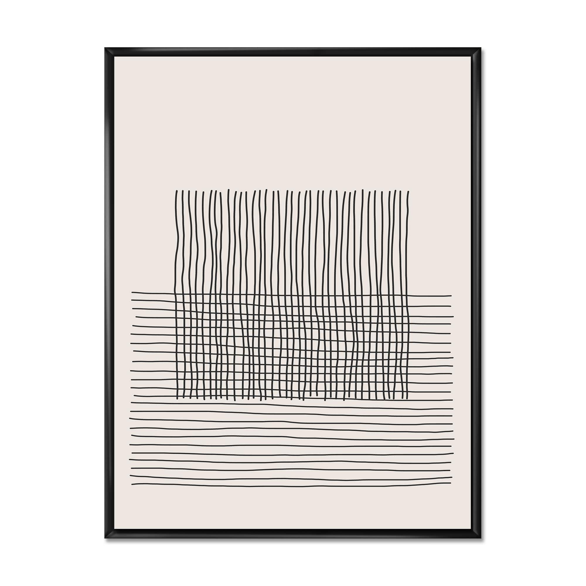 Designart - Minimal Geometric Lines And Squares V - Modern Canvas Wall Art Print in Black Frame