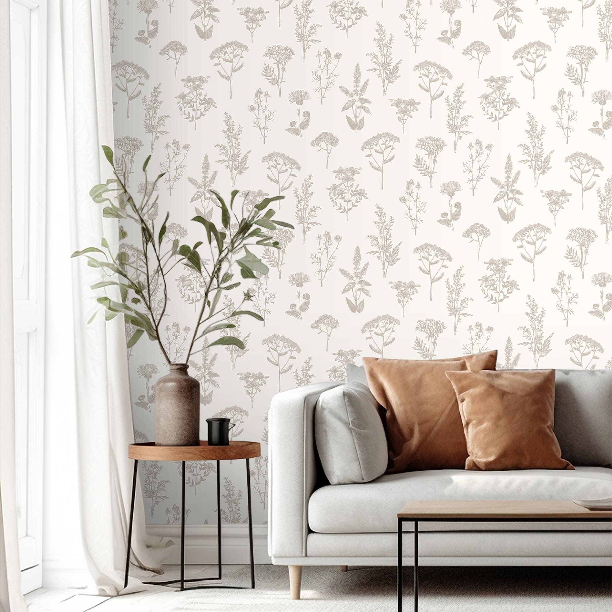 Designs Direct Luminous Botanical Sketch Metallic Wallpaper