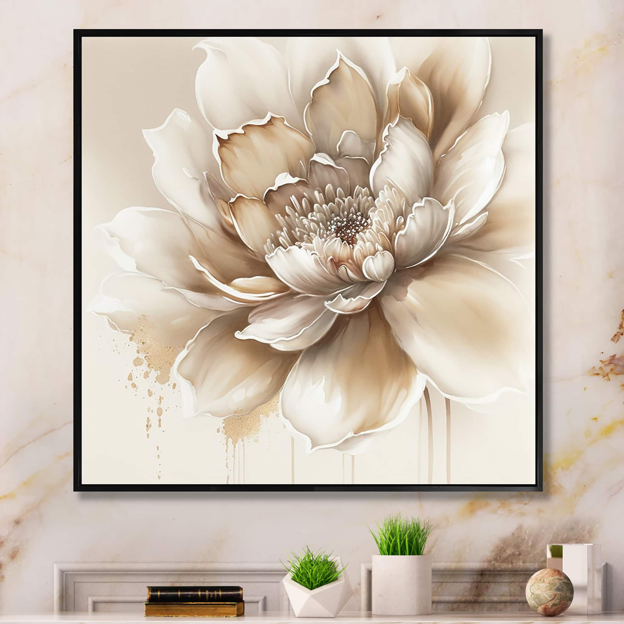 Designart 'Blooming Beige Floral Design III' Floral & Botanical Framed Canvas Wall Art