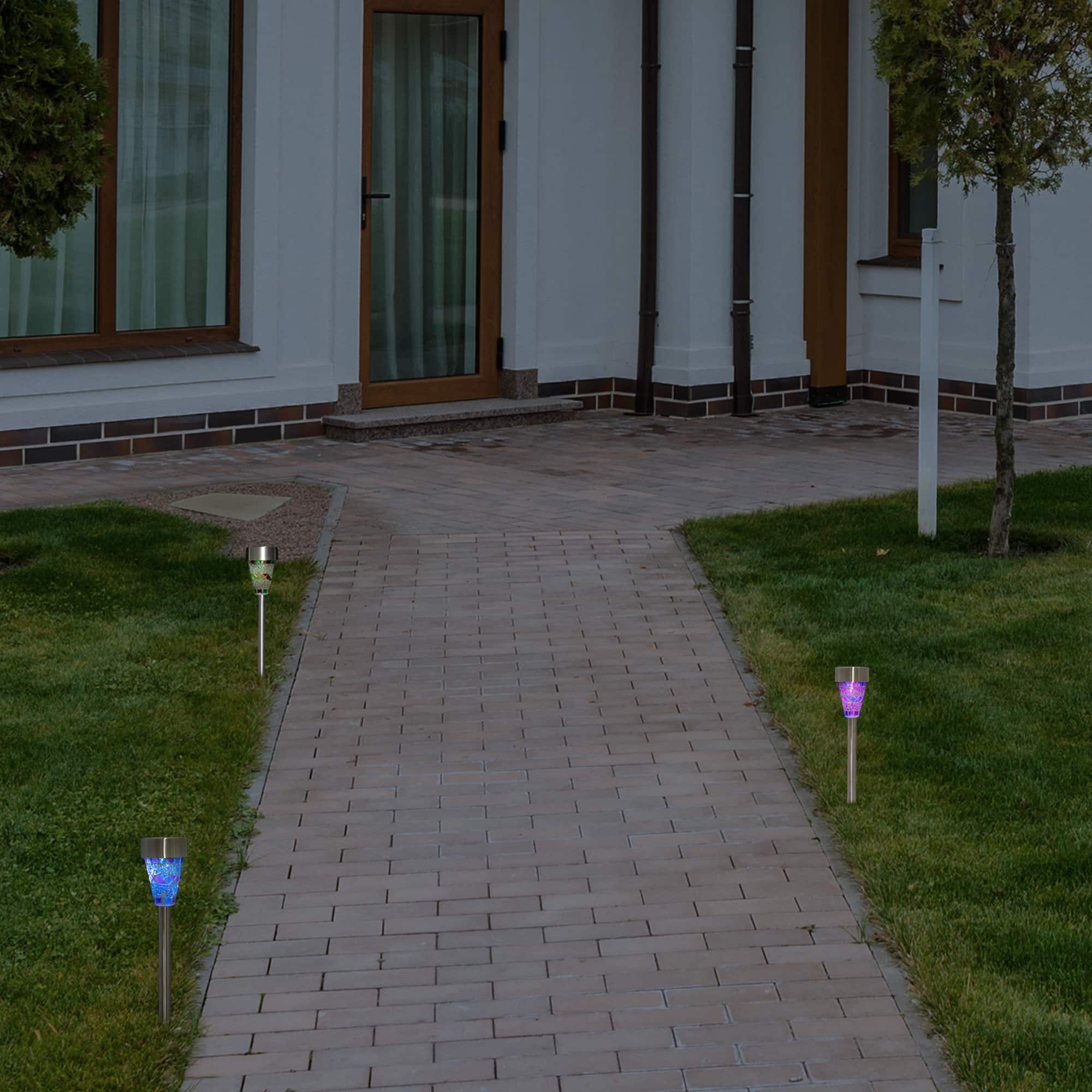 Mosaic Stained Glass Solar LED Pathway Lights Set