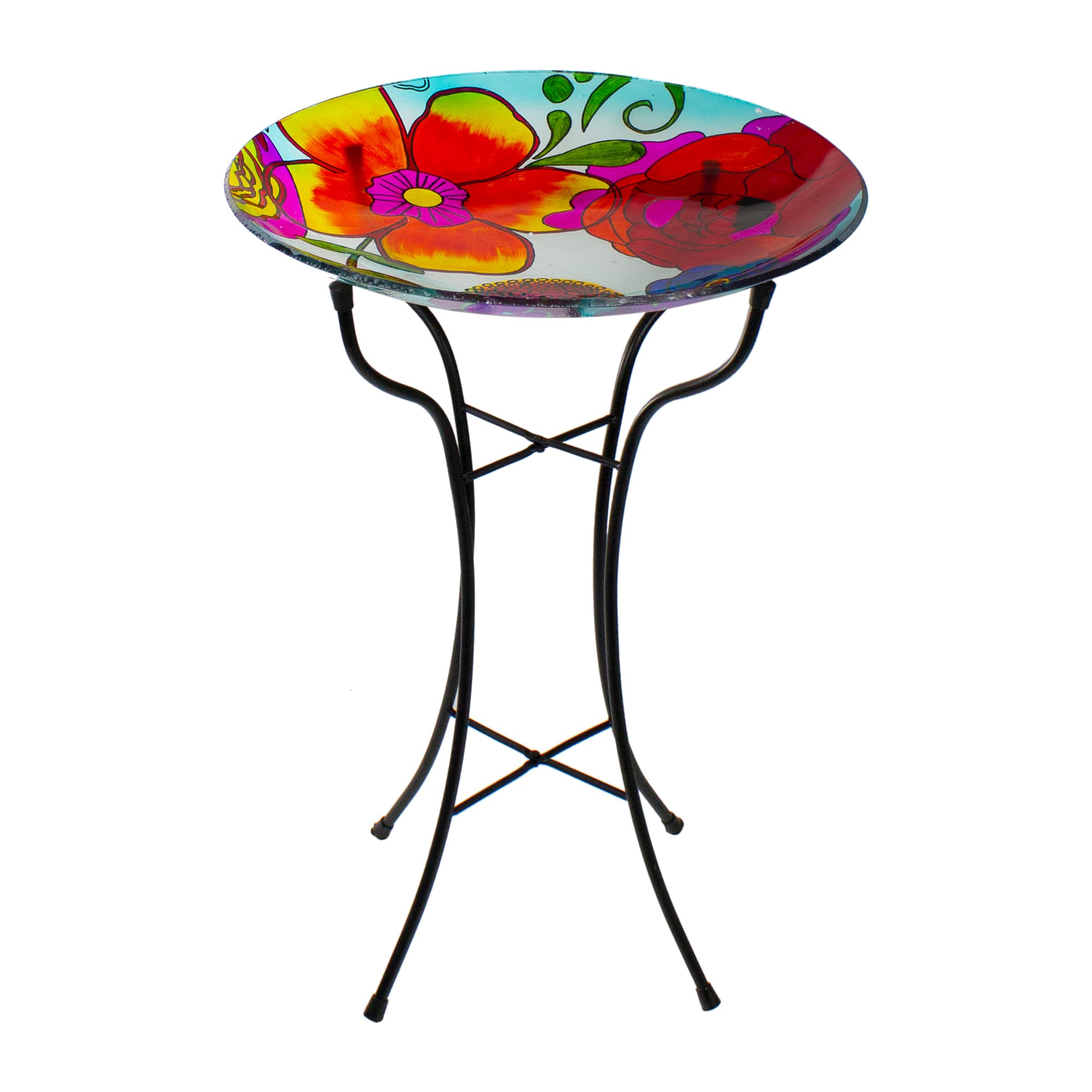 25" Multicolor Glass Floral Patio Bird Bath