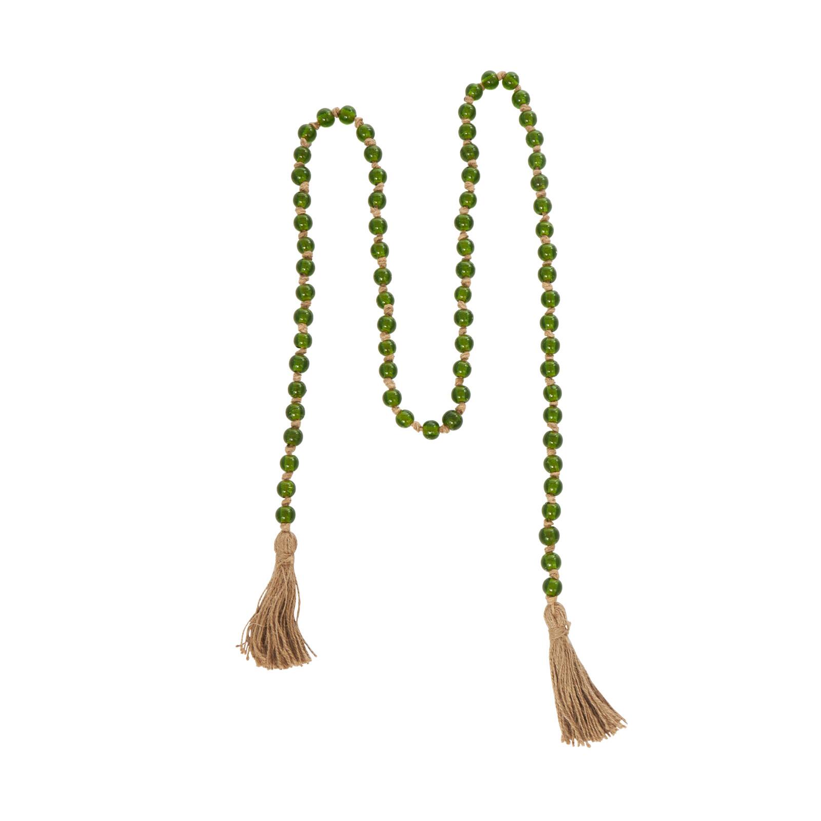 Ivory and Iris 87" Handmade Round Glass Beaded Garland with Jute Tassel