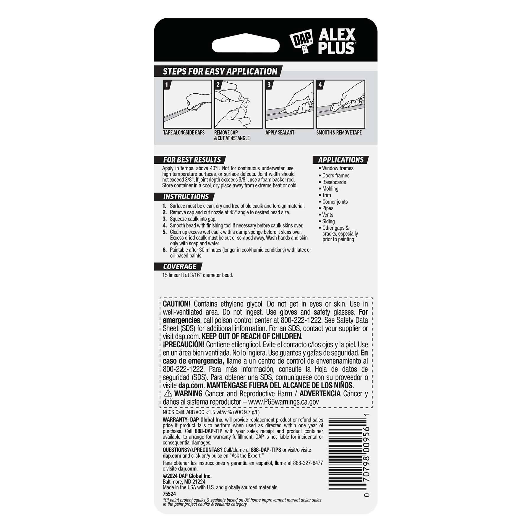 DAP® Alex Plus 2.75oz. Acrylic Latex Caulk Plus Silicone