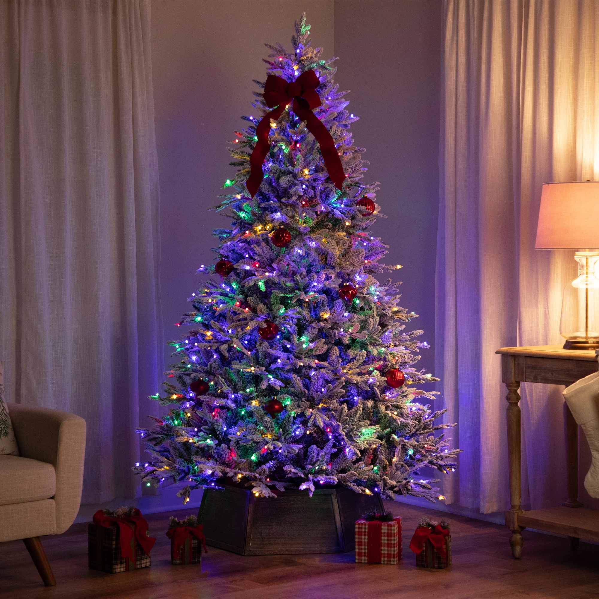 6ft. Pre-Lit Real Touch™ Flocked Yukon Pine IPT Artificial Christmas Tree, Dual Color LED Lights