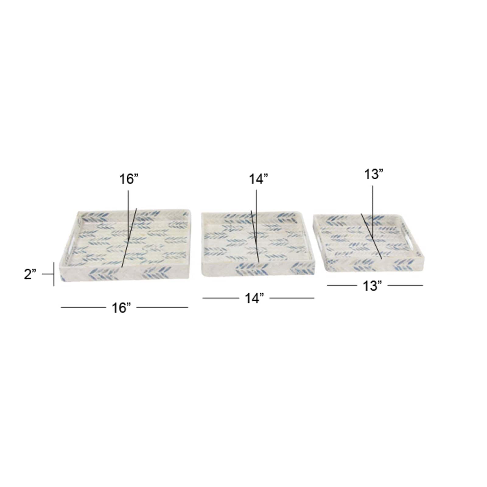 White Enamel Wood Coastal Tray Set