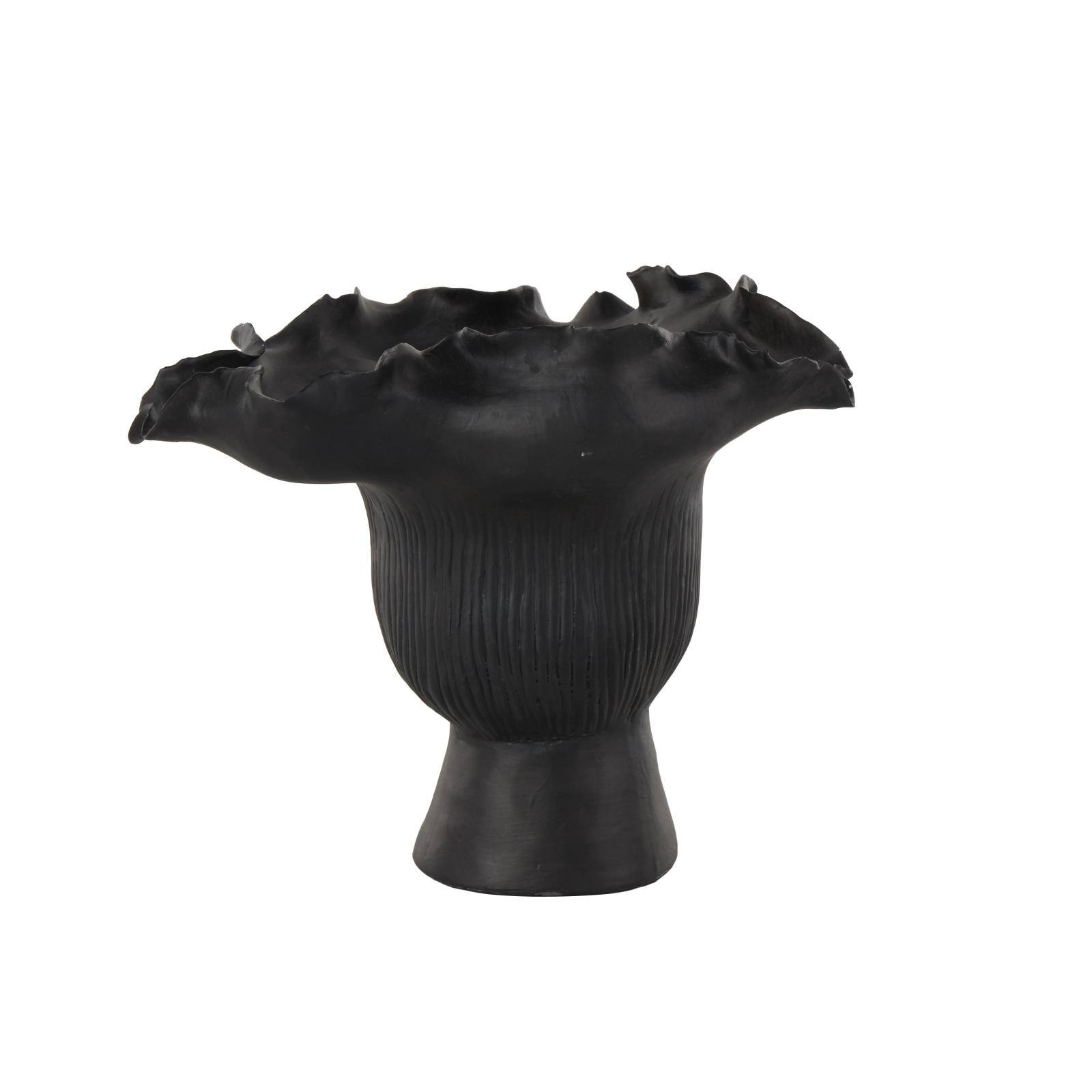 9" Black Ceramic Abstract Floral Inspired Vase with Linear Grooves