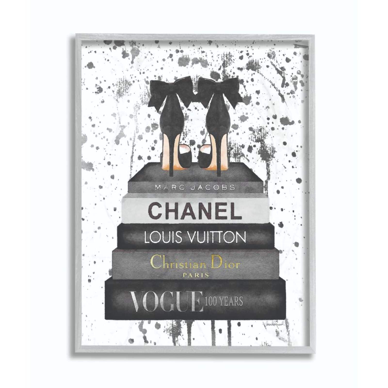 Stupell Industries Fashion Book Stack & Heels Wall Art in Gray Frame