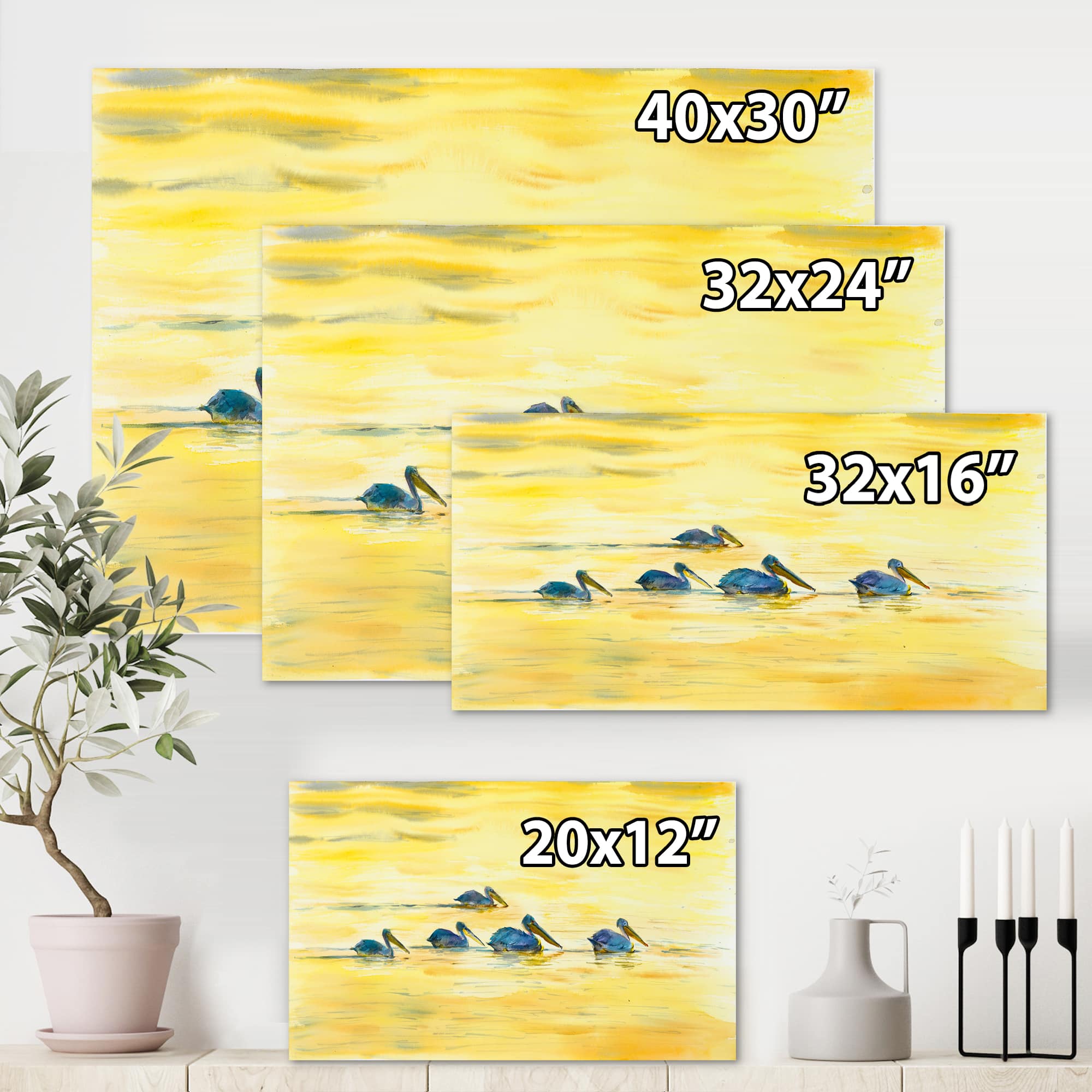 Designart - Pelicans On The Yellow River - Farmhouse Canvas Wall Art Print