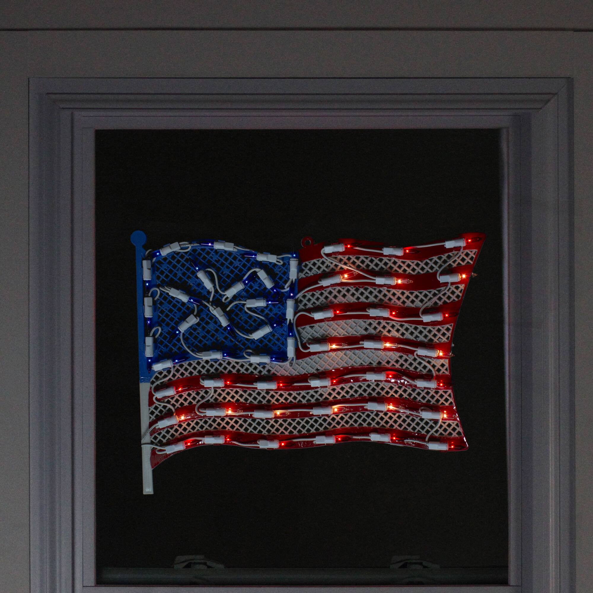 14" July 4th American Flag Lighted Window Silhouette Decoration
