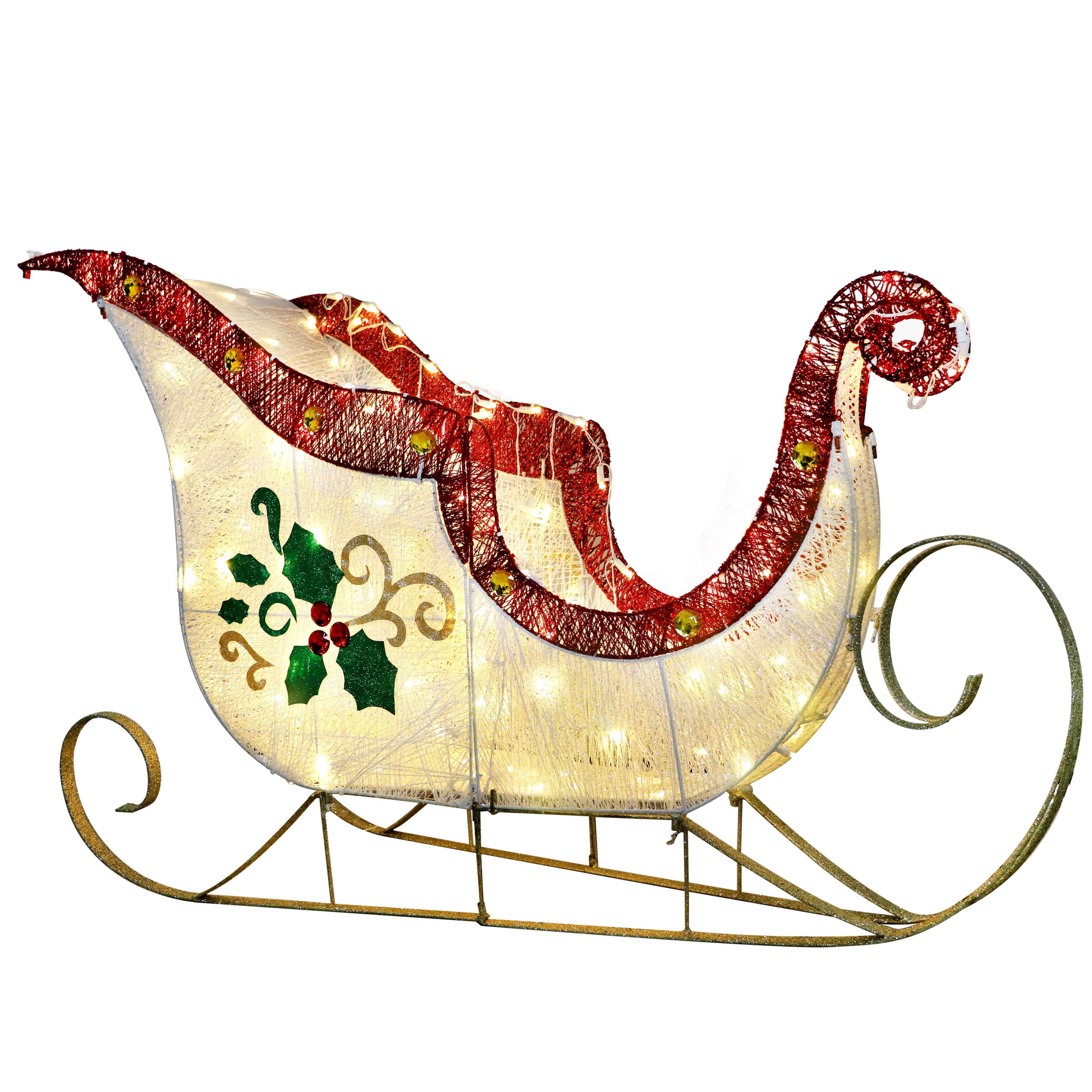 Puleo International 32" Pre-Lit Sleigh Christmas Holiday Décor with Warm White LED Lights