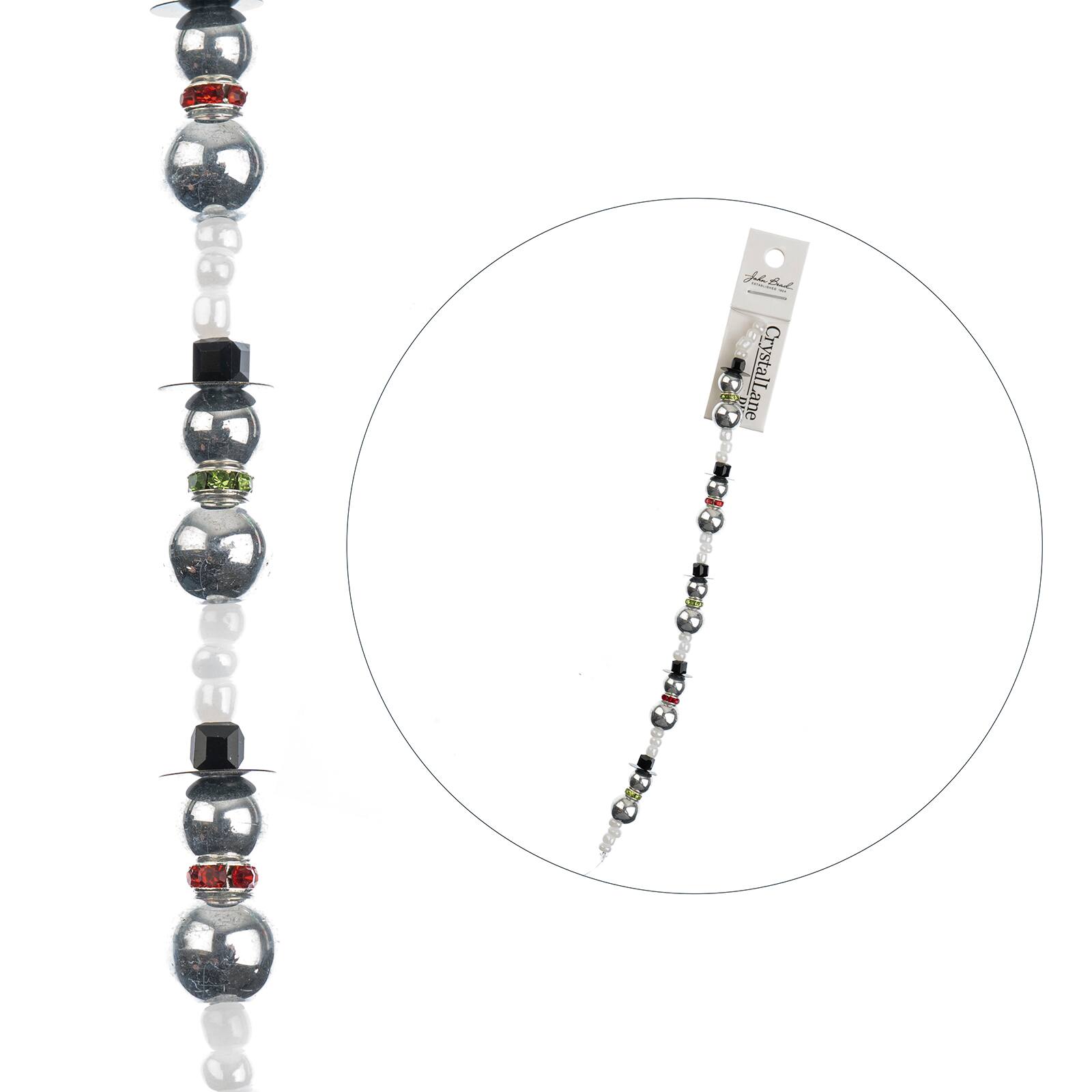 Crystal Lane DIY 7" Mixed Material Snowmen Stack Designer Holiday Christmas Bead Strand