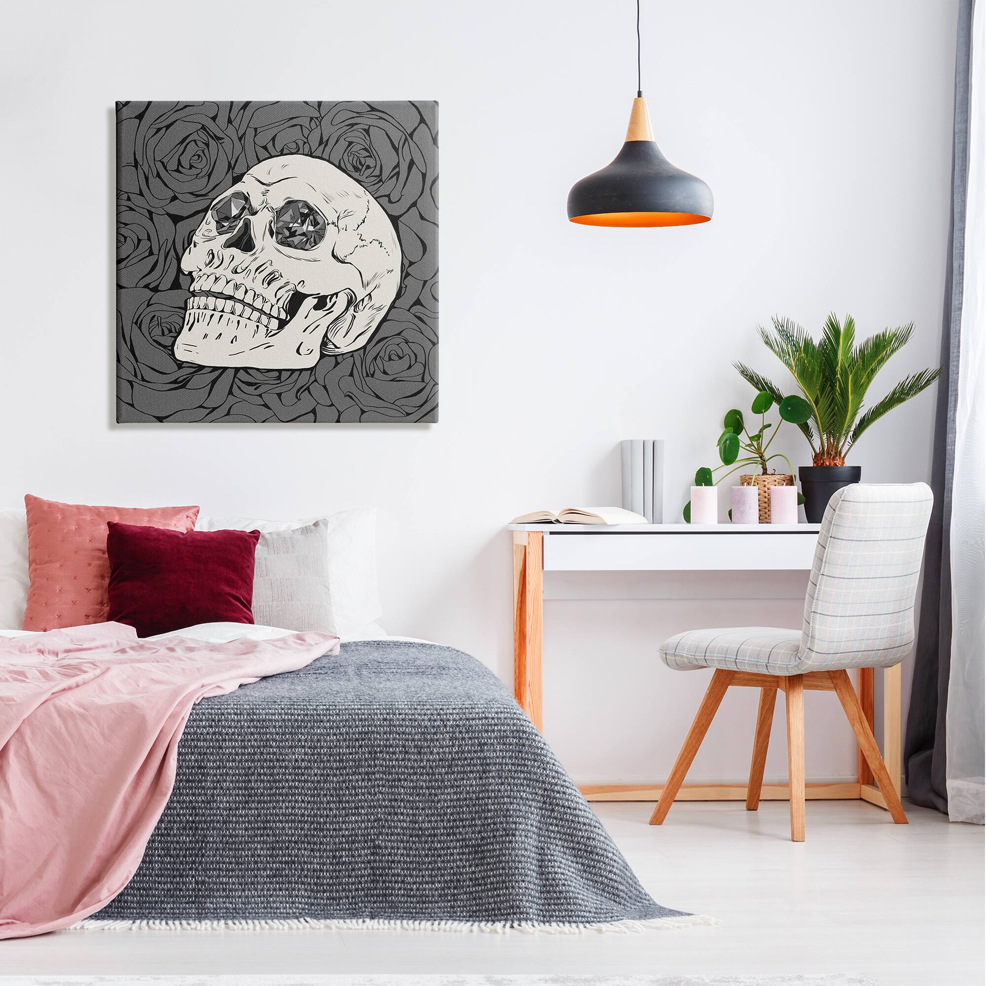 Stupell Industries Crystal Eyes Skull Goth Roses Canvas Wall Art