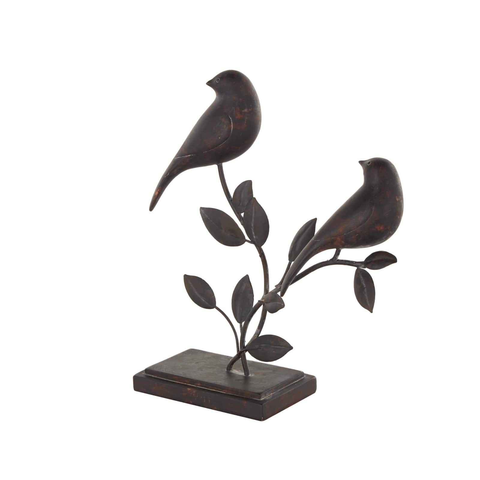 10" Black Polystone Bird Perching Decorative Sculpture with Leaf Vines and Copper Shading