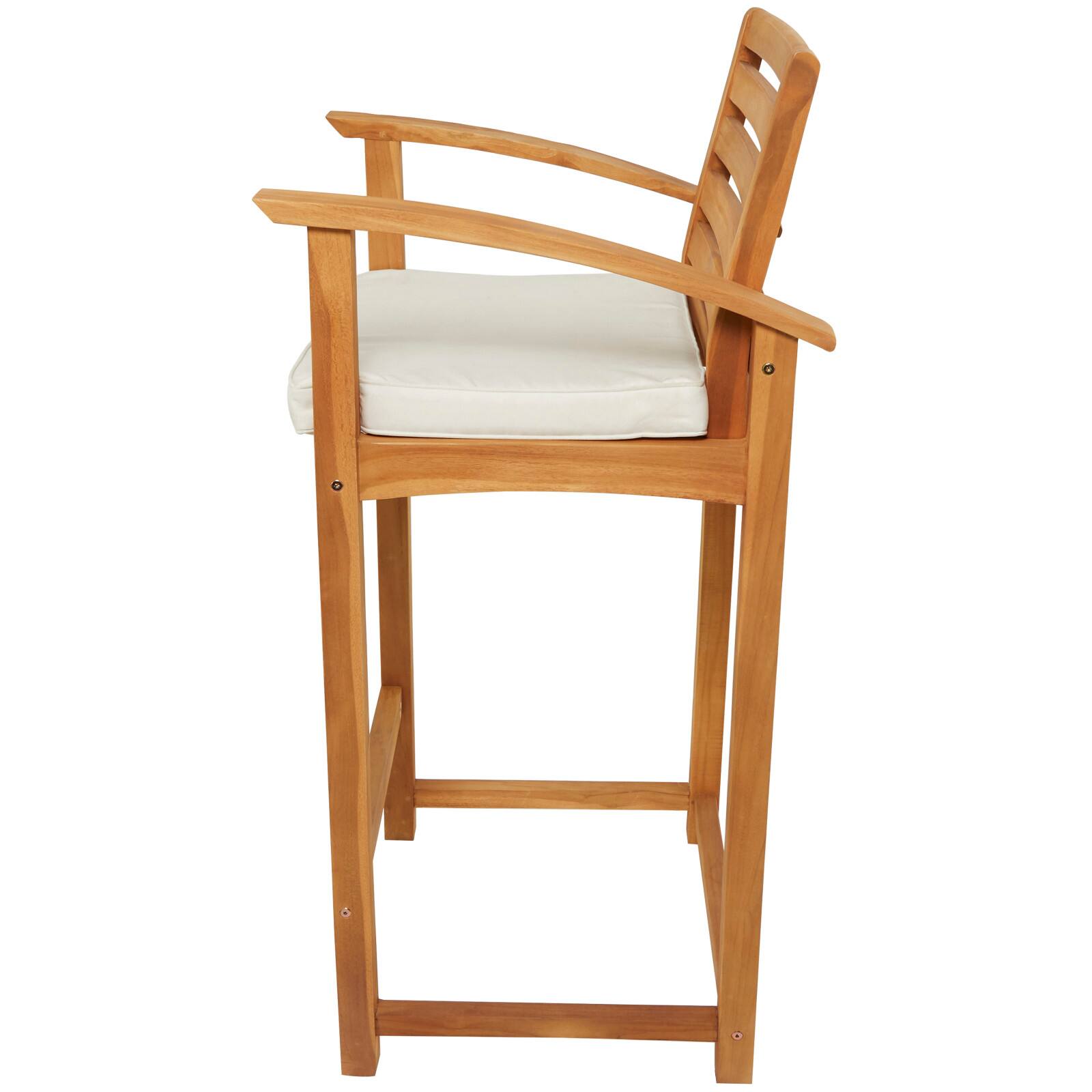 43" Brown Teak Wood Indoor/Outdoor Bar Stool with Cushion