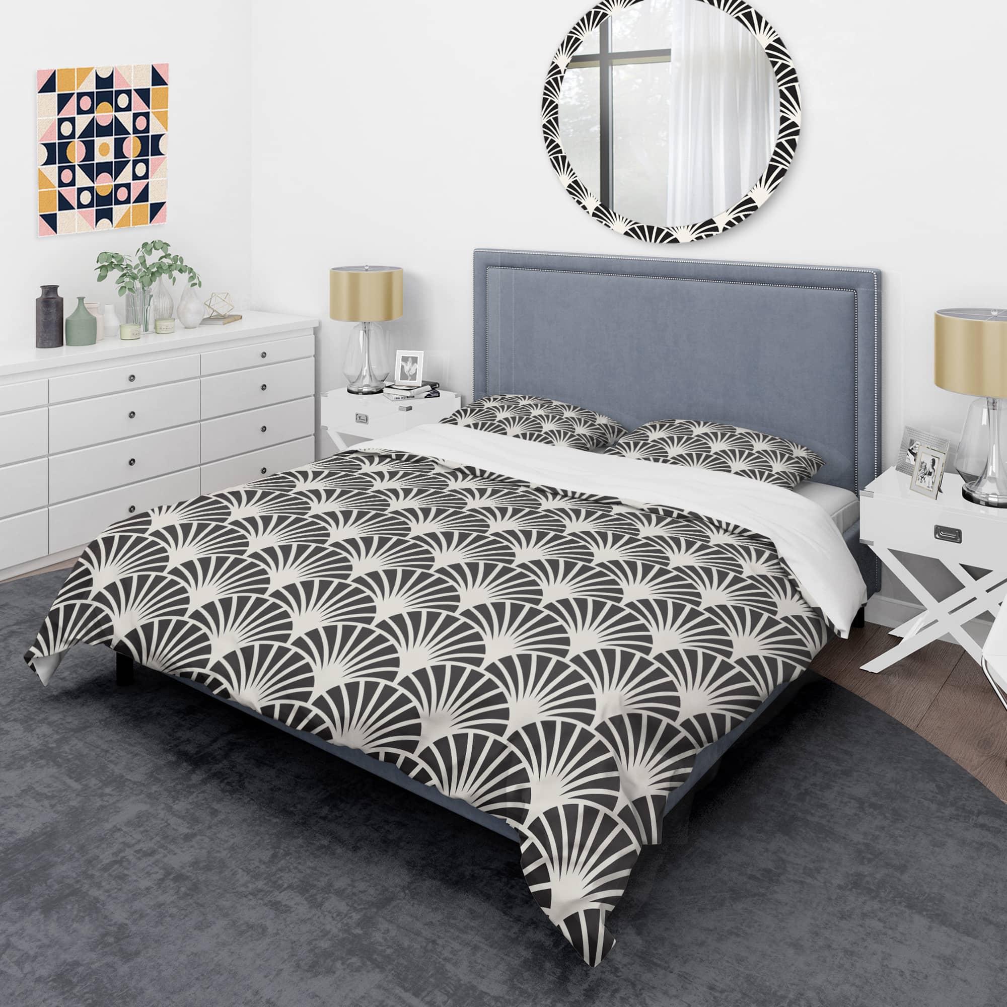 Designart 'Retro Art Deco Waves I' Mid-Century Duvet Cover Set