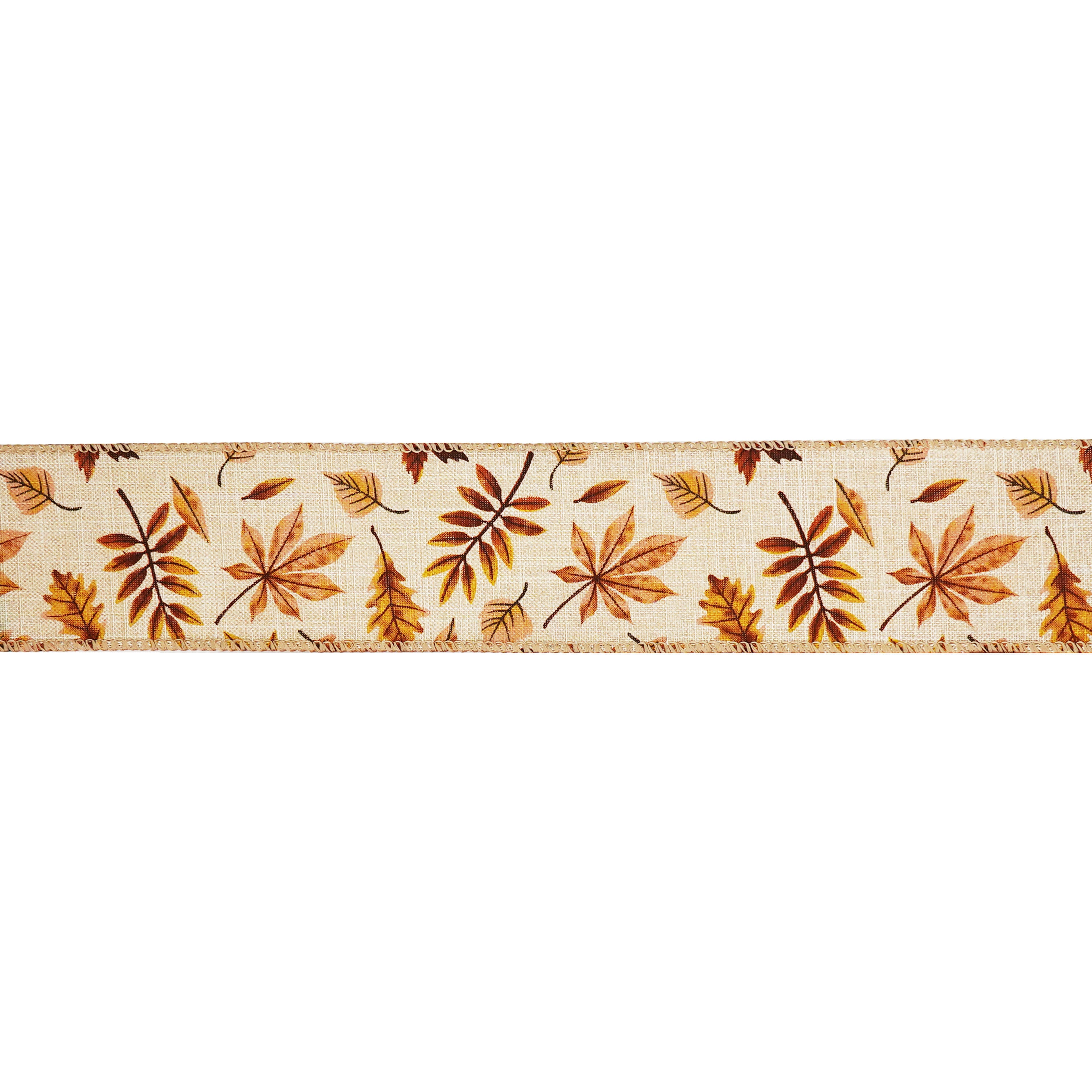 2.5" x 6.6yd. Fall Leaves Wired Faux Linen Ribbon by Celebrate It®