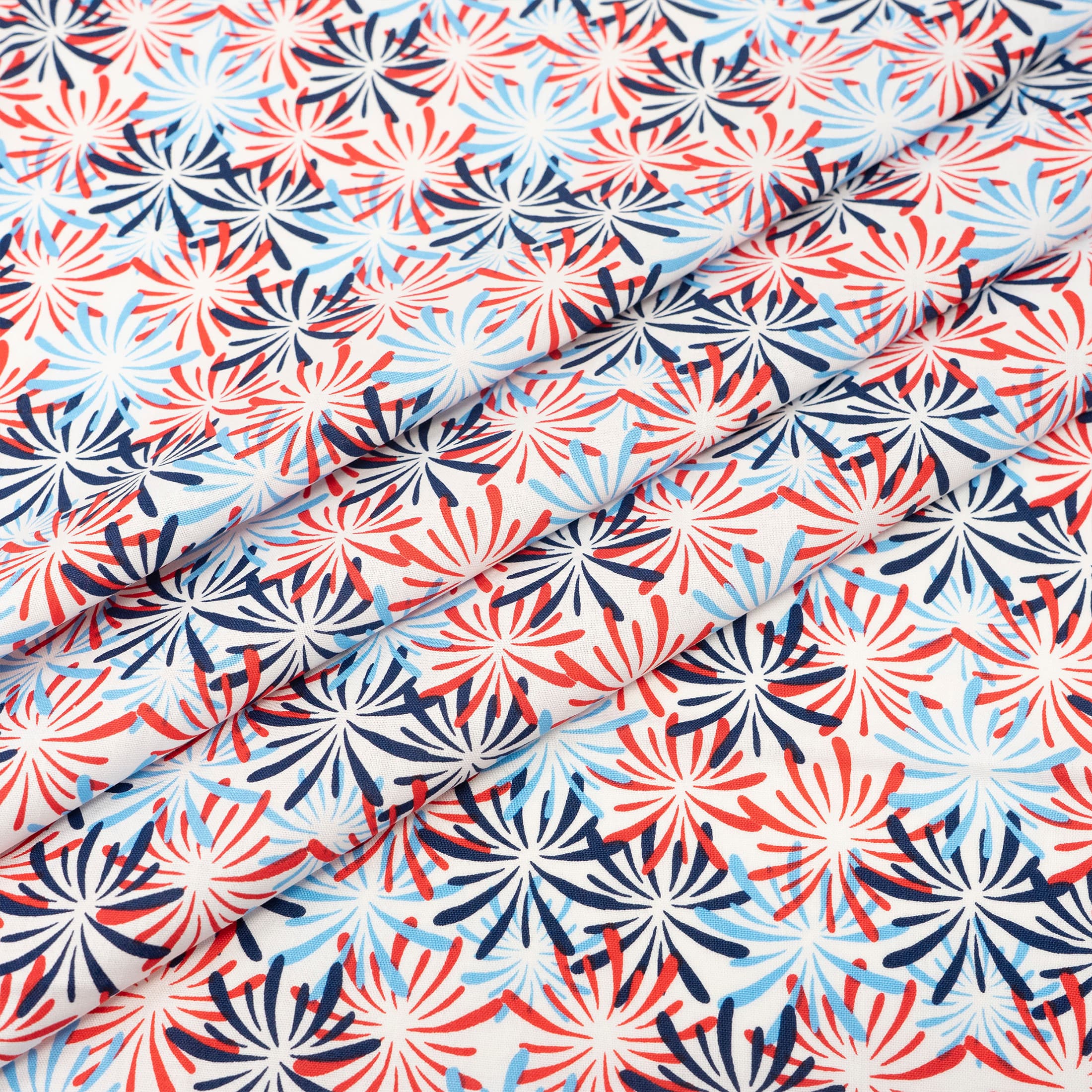 SINGER Red, White & Blue Fireworks on White Print Cotton Fabric