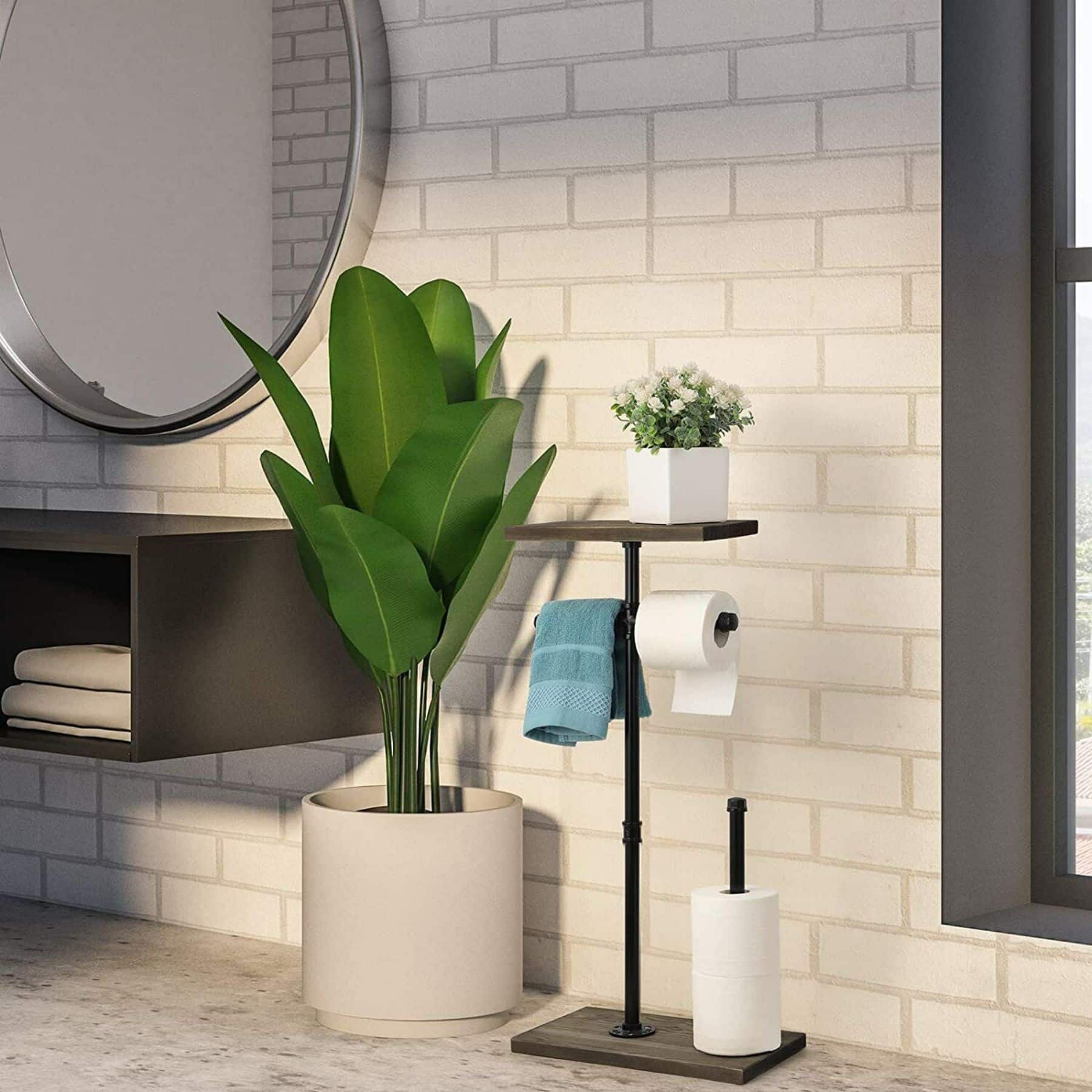 Brown Toilet Paper Holder with Shelf