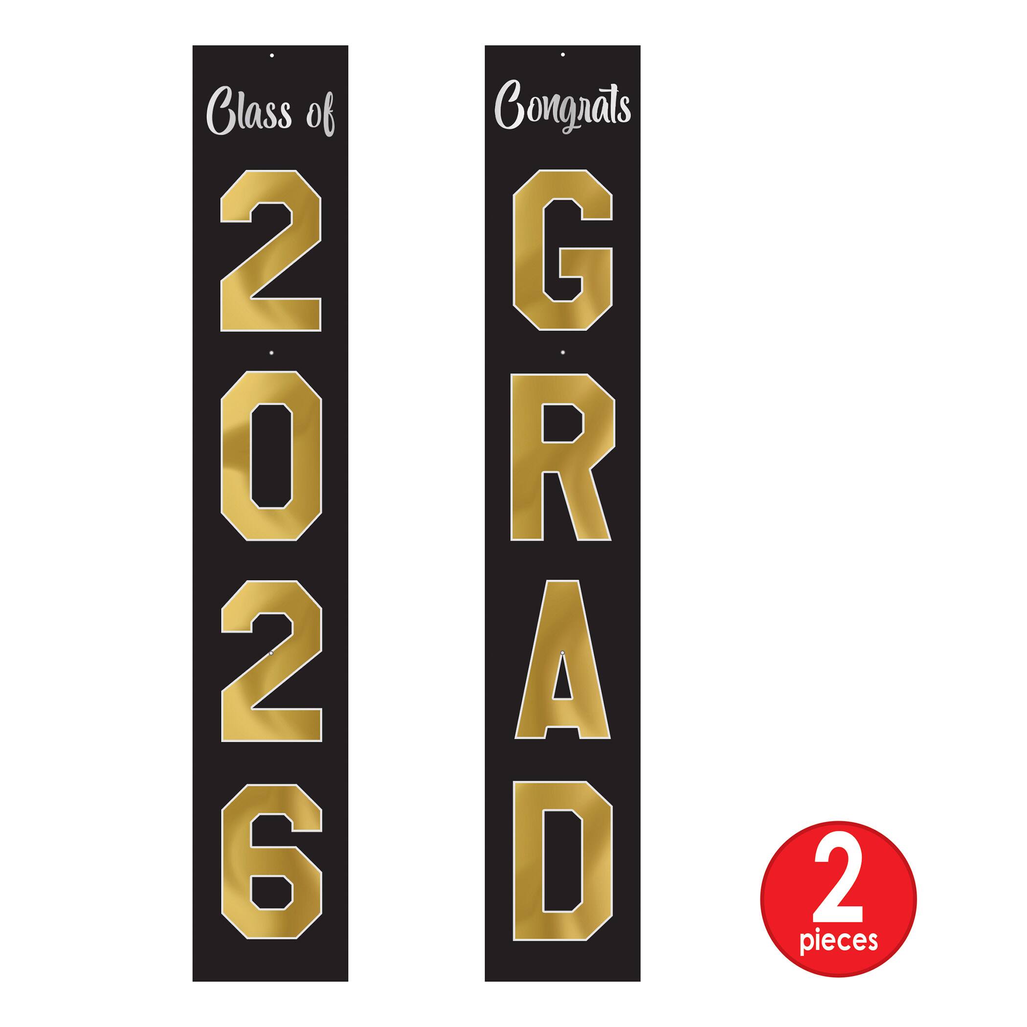 Beistle 6ft. Black & Gold Jointed Foil Graduation Pull-Down Cutouts, 2ct.