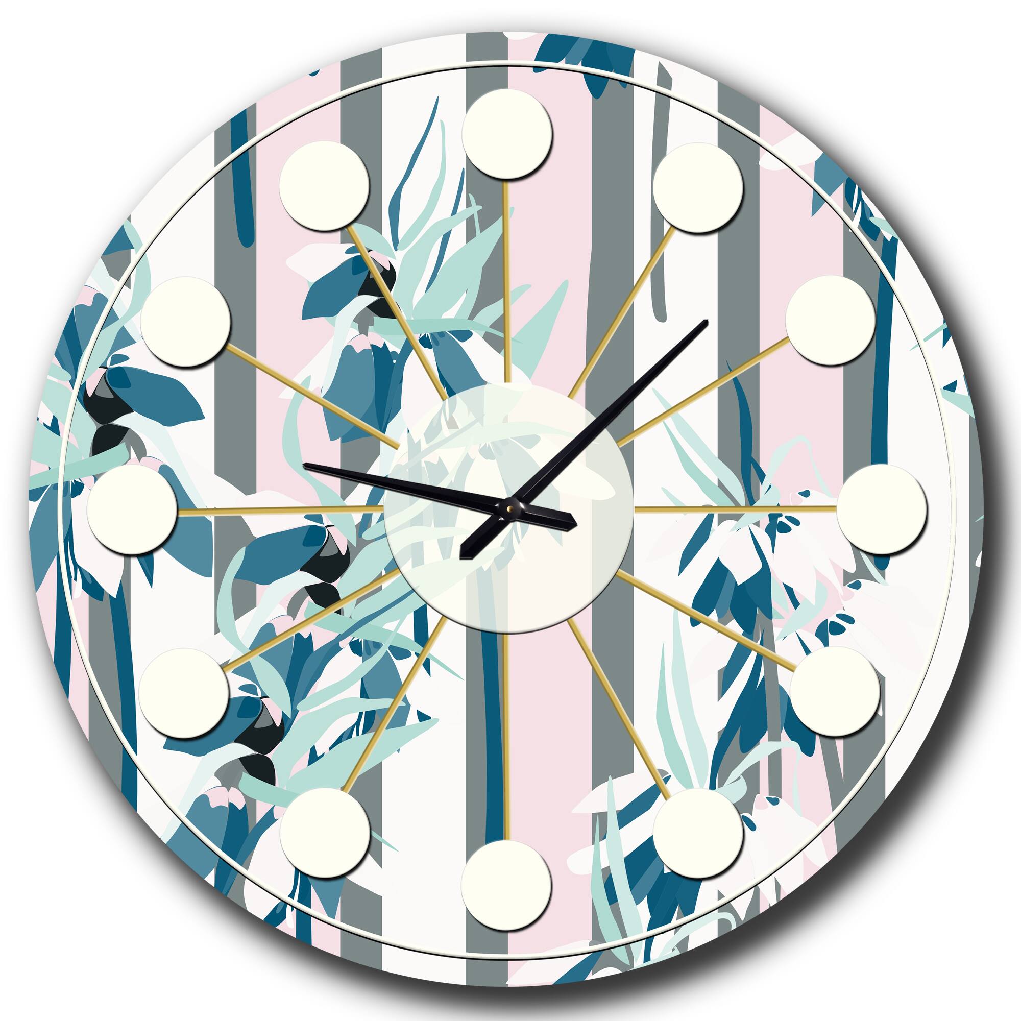 Designart 'Retro Handdrawn Lilies Mid-Century Modern Wall Clock