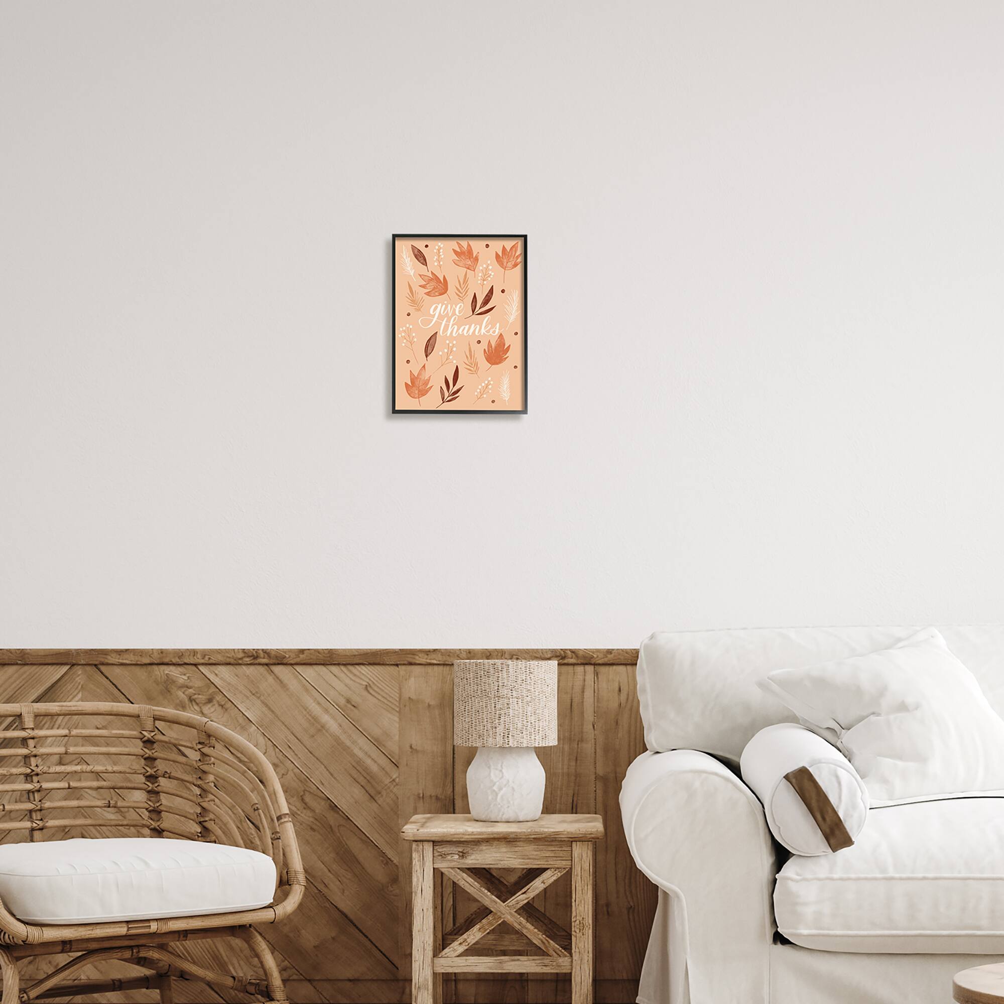 Stupell Industries Give Thanks Autumnal Leaves Framed Giclee Art