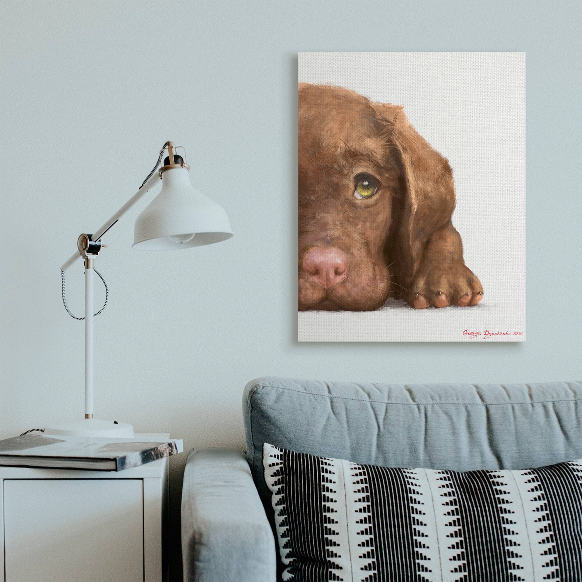 Stupell Industries Chocolate Labrador Puppy Resting Adorable Dog Portrait Canvas Wall Art
