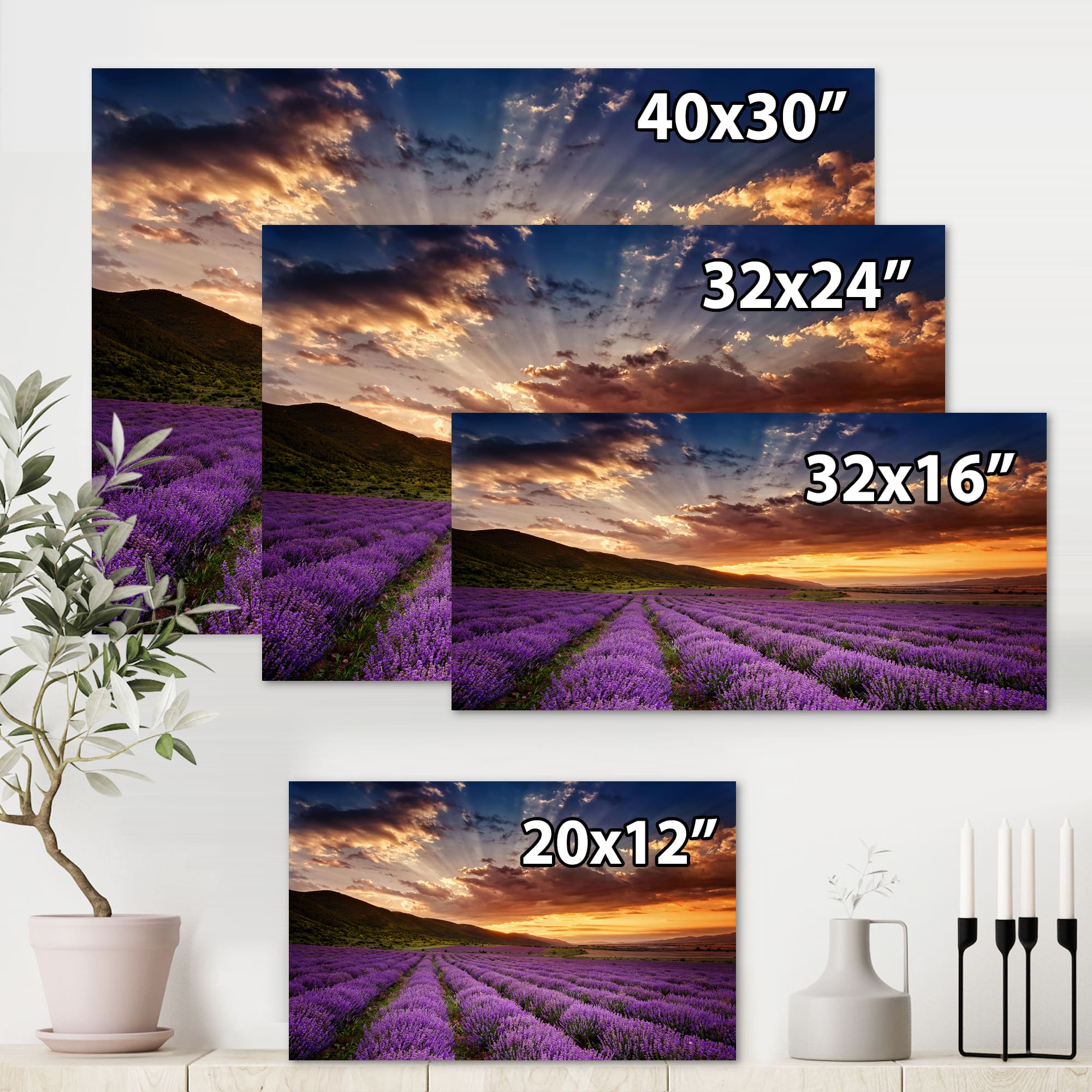 Designart - Sunrise & Dramatic Clouds Over Lavender Field X