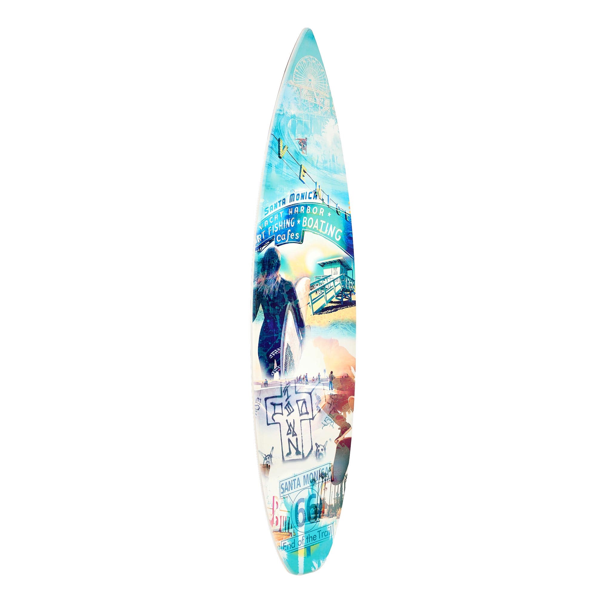 American Art Decor Dogtown Collage Surfboard Plaque Wall Sign - 15" x 59.625"
