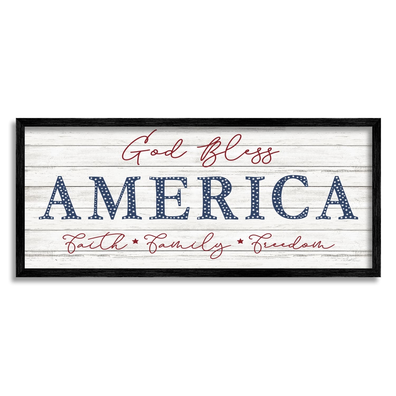 Stupell Industries God Bless America Faith Family Freedom Hanging Sign Framed Giclee Art