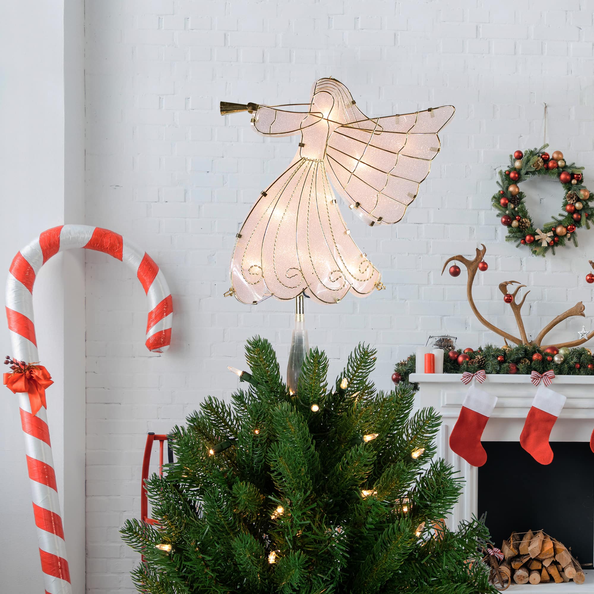 Northlight 10" White & Gold Angel Tree Topper with Warm White Lights